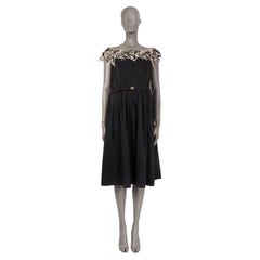 BLUMARINE black cotton EMBROIDERED BELTED Dress 44 L