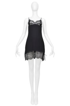 Blumarine Black Lace And Floral Embroidered & Beaded Slip Dress 1998