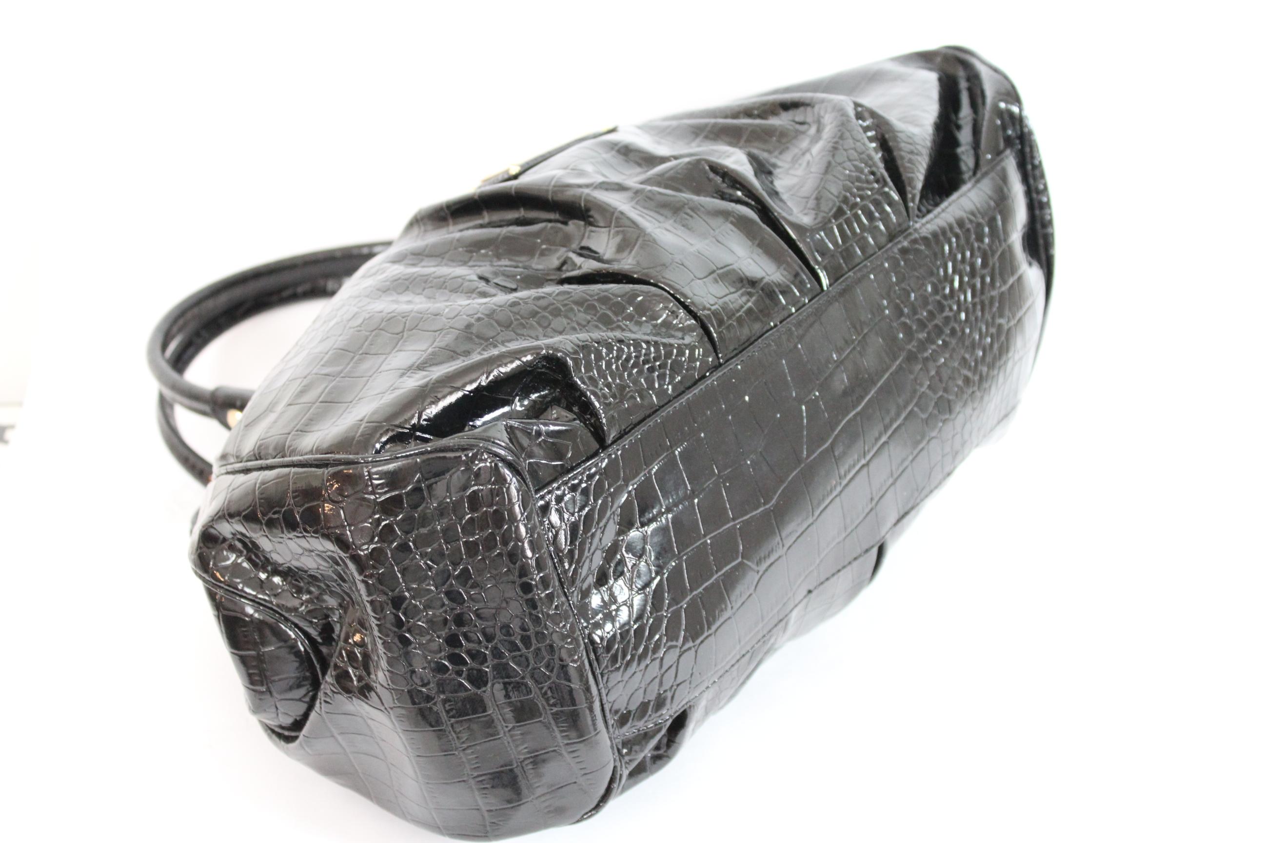 Women's Blumarine Black Patent Leather Crocodile Print Tote Bag