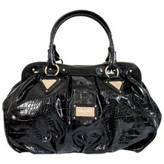 Blumarine Black Patent Leather Crocodile Print Tote Bag