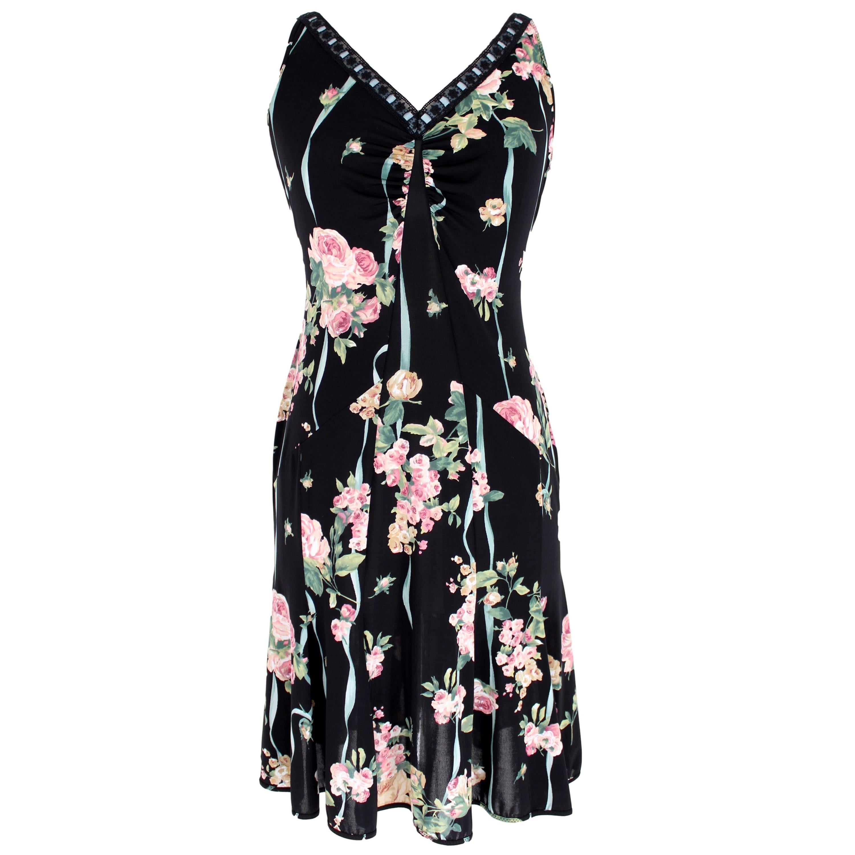 Blumarine Black Pink Floral Short Dress