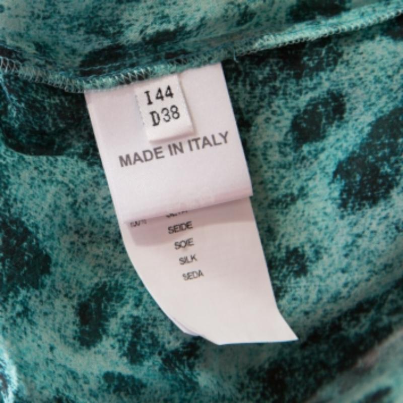De las mujeres Blumarine Blusa Cuello Adornado Seda Estampada Animales Azul y Negro M en venta