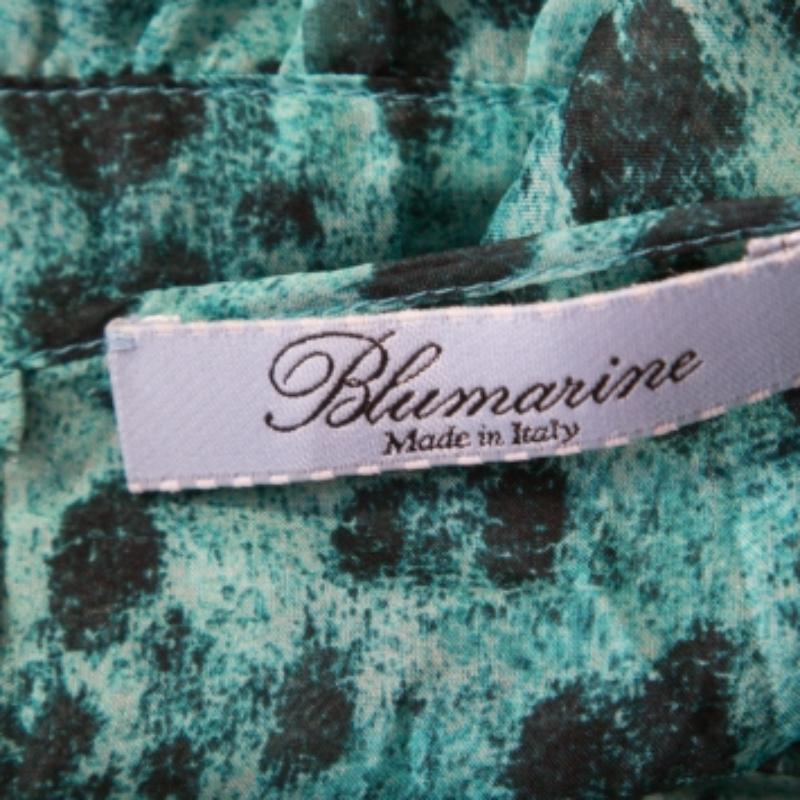 Blumarine Blusa Cuello Adornado Seda Estampada Animales Azul y Negro M en venta 1