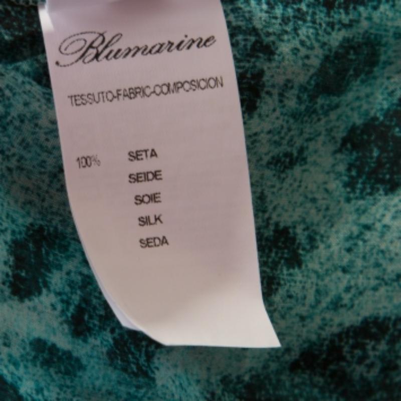 Blumarine Blusa Cuello Adornado Seda Estampada Animales Azul y Negro M en venta 3