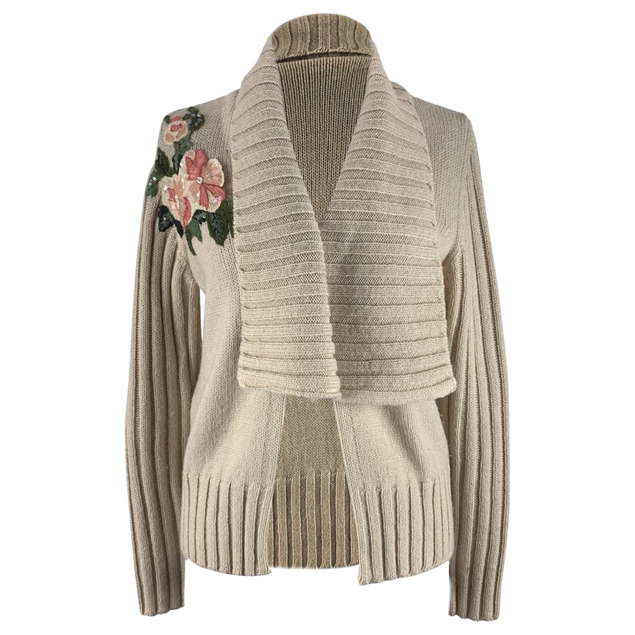 Blumarine Blugirl Wool Blend Cardigan with Floral Applique Size 46 IT