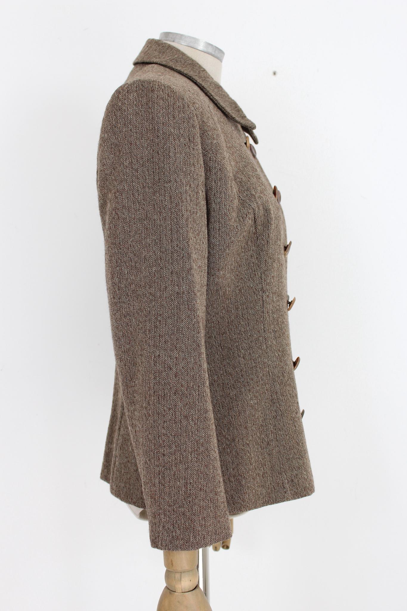 Gray Blumarine Brown Herringbone Classic Coat For Sale