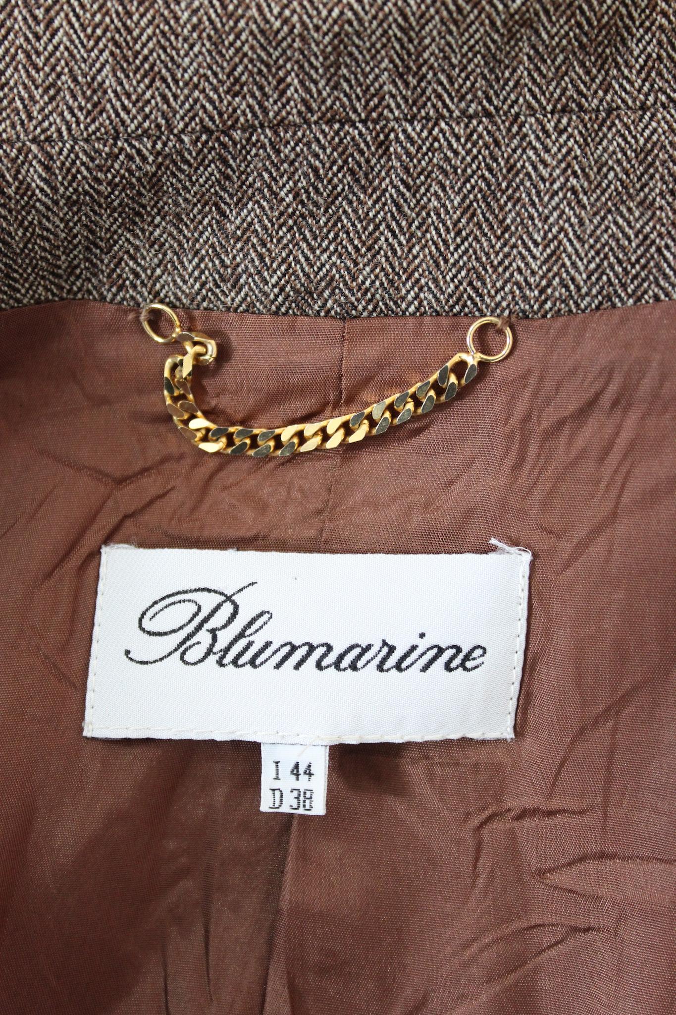 Blumarine Brown Herringbone Classic Coat For Sale 1
