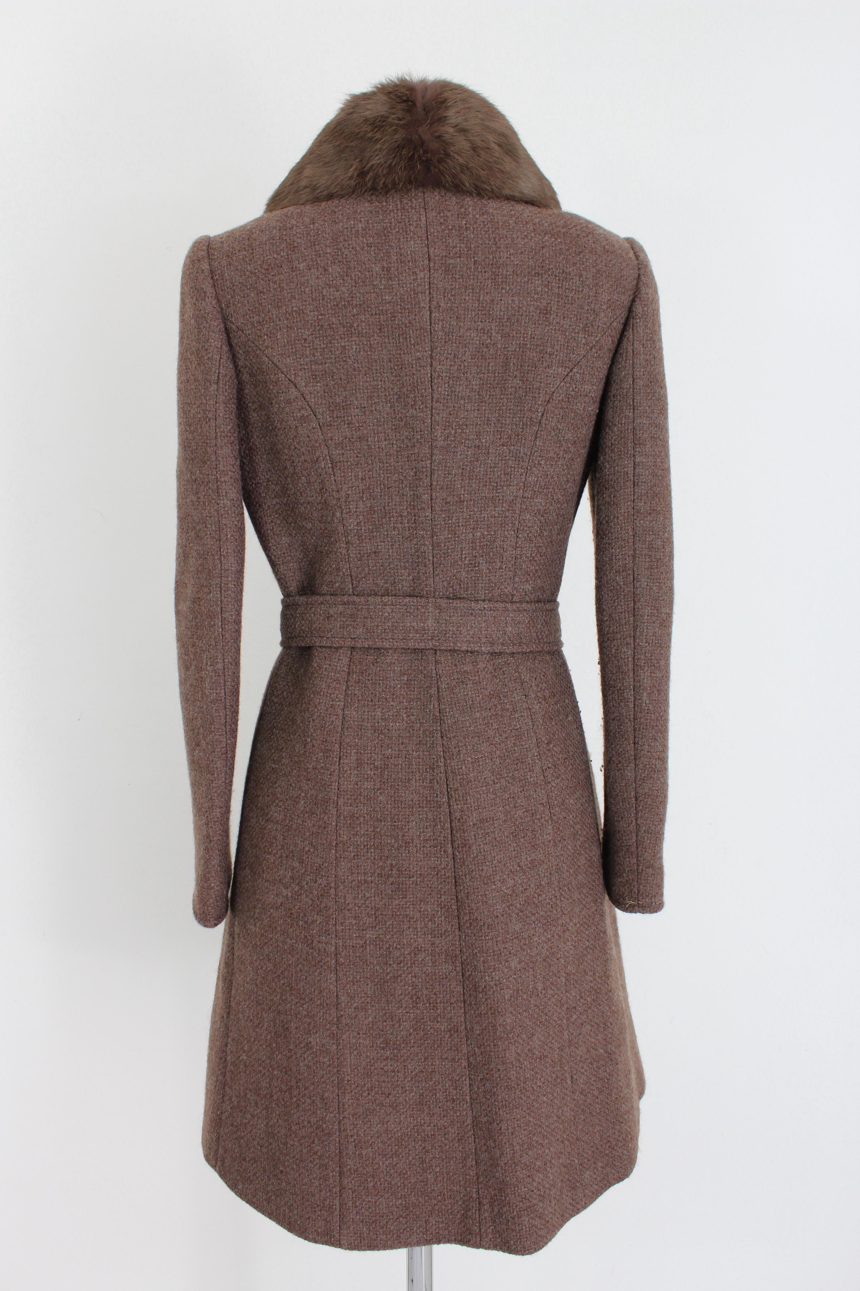 Blumarine Brown Wool Fur Classic Fitted Coat In Excellent Condition In Brindisi, Bt