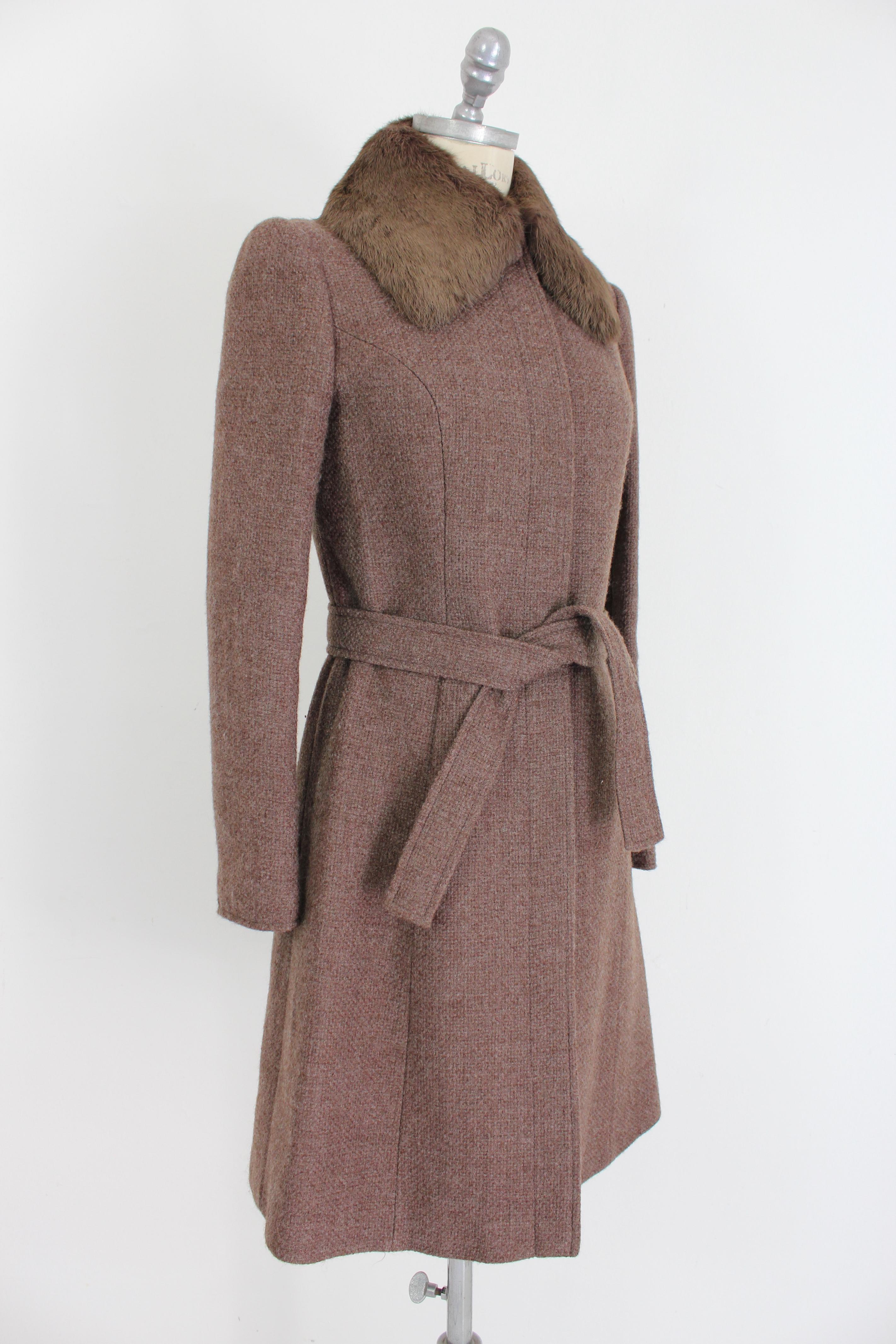 Blumarine Brown Wool Fur Classic Fitted Coat 1