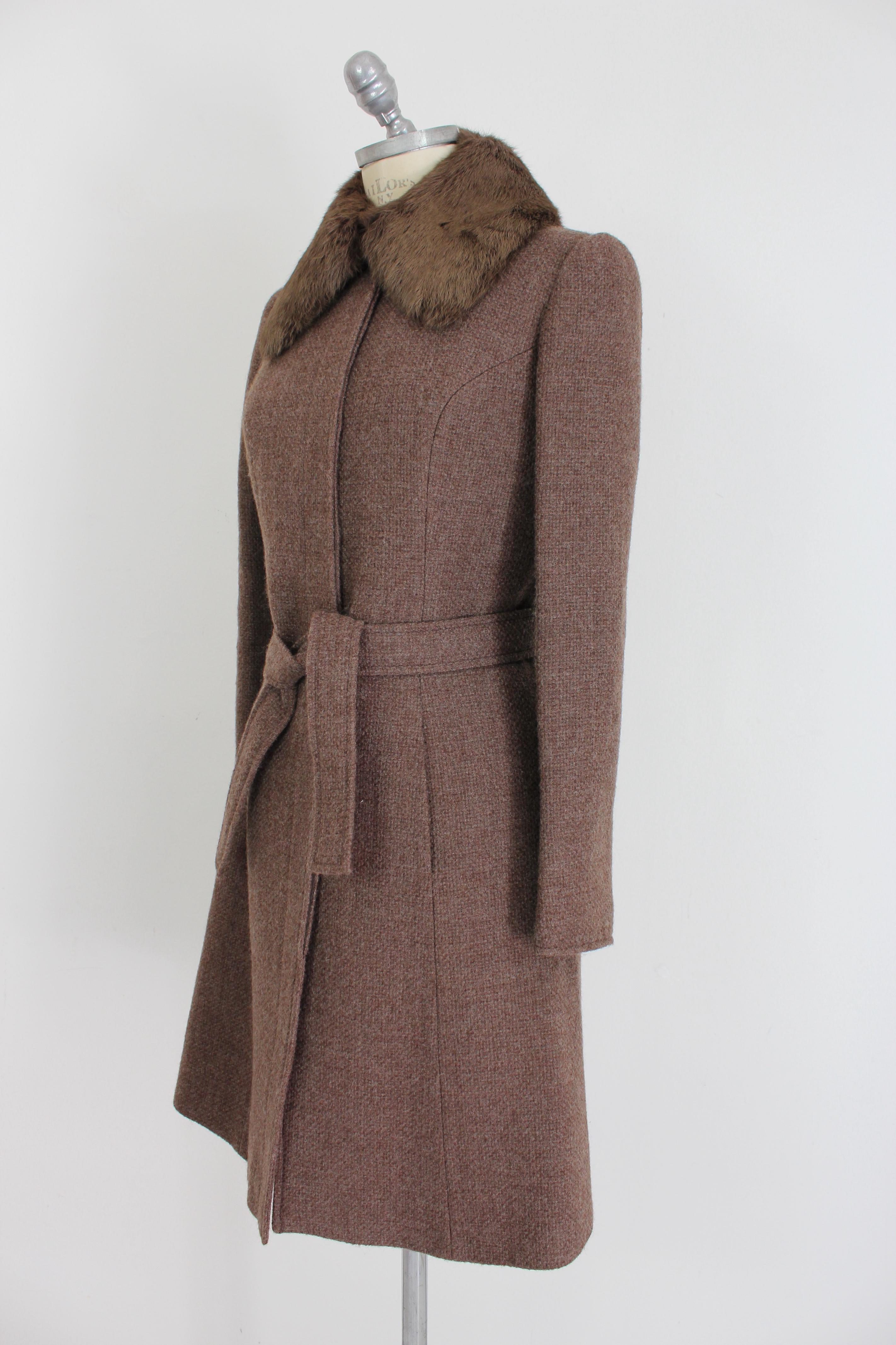 Blumarine Brown Wool Fur Classic Fitted Coat 2