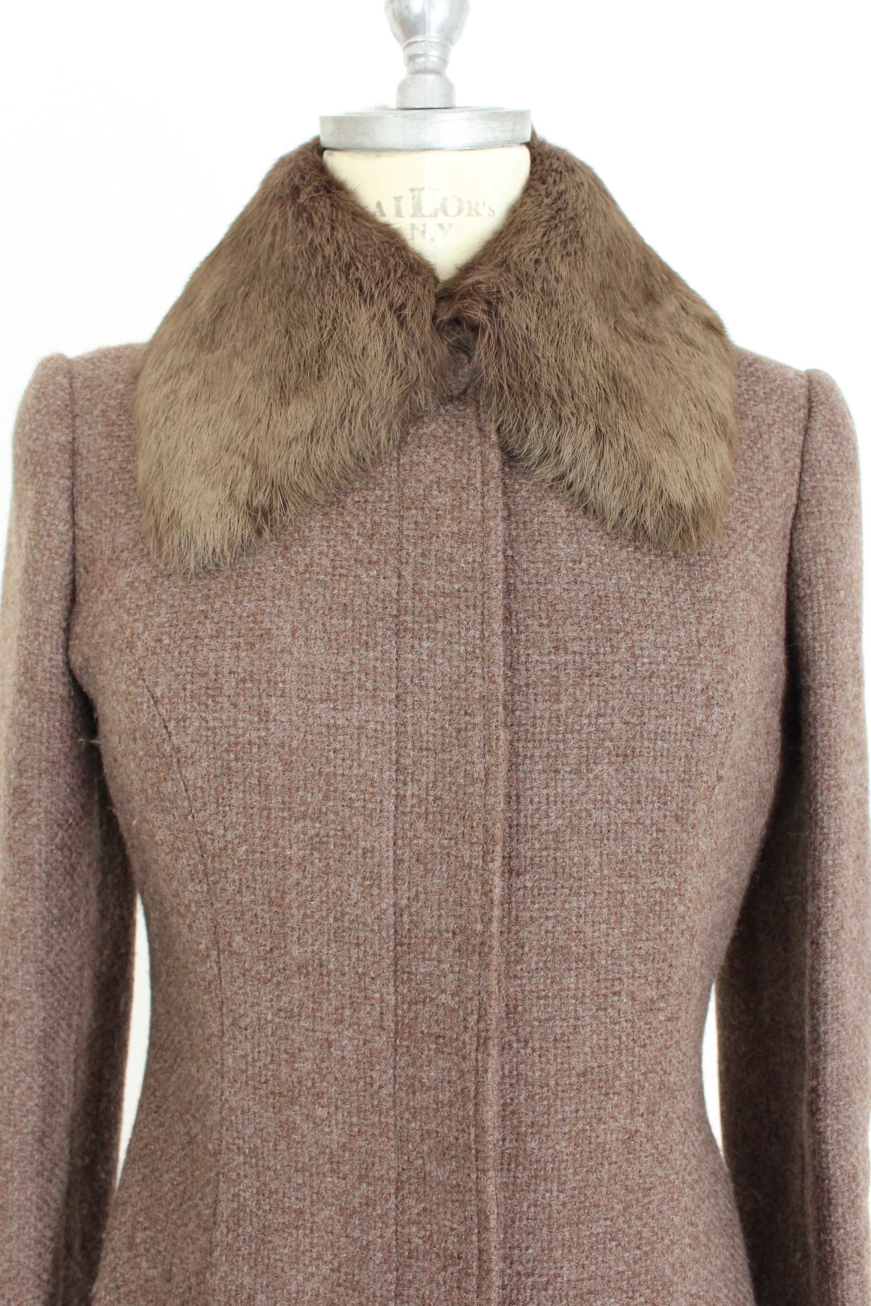 Blumarine Brown Wool Fur Classic Fitted Coat 3