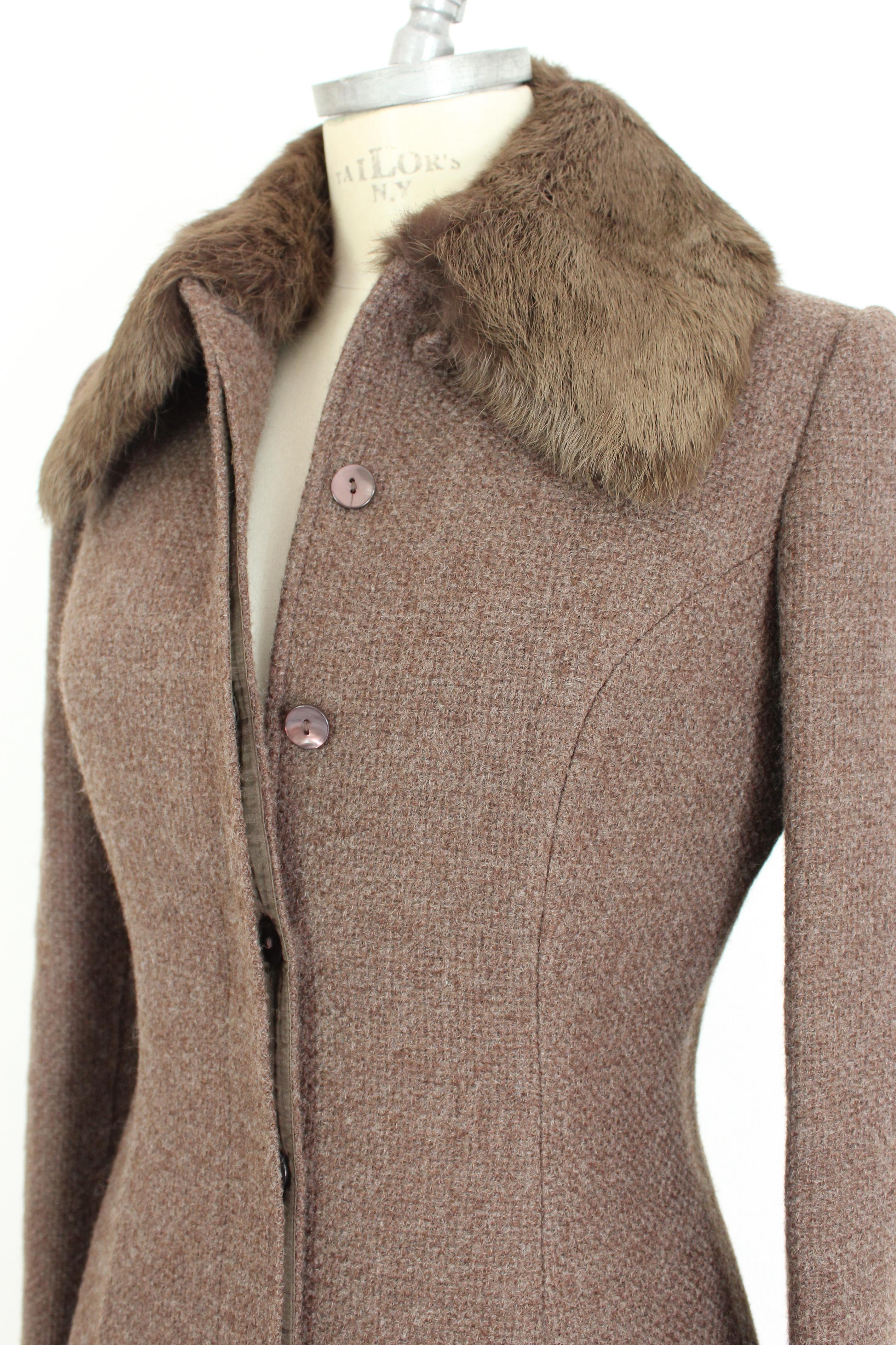 Blumarine Brown Wool Fur Classic Fitted Coat 4