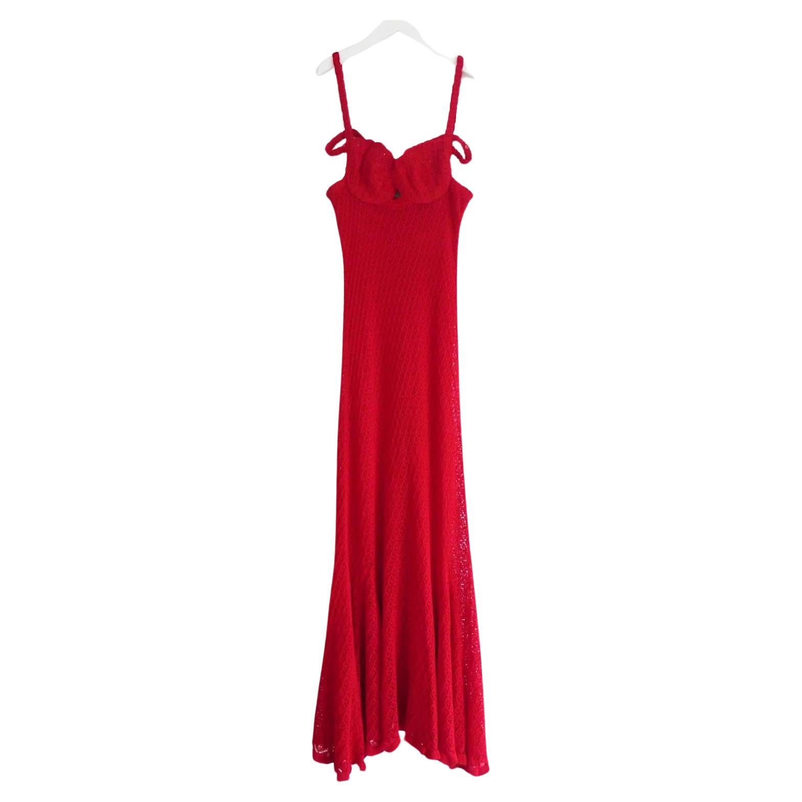 Blumarine Bustier Style Red Crochet Knit Maxi Dress For Sale