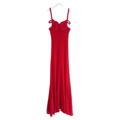 Used Blumarine Bustier Style Red Crochet Knit Maxi Dress