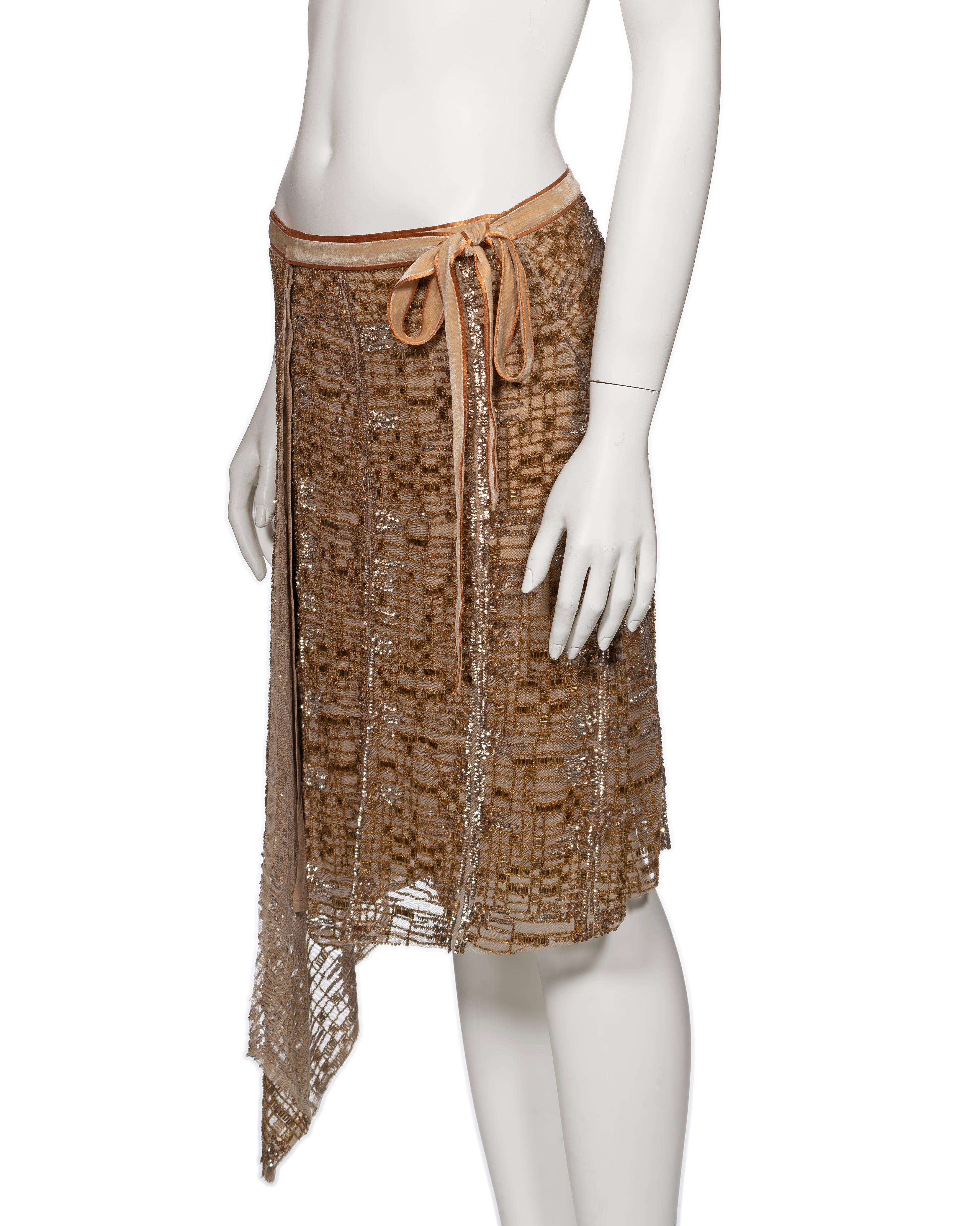 Blumarine by Anna Molinari Copper Beaded and Sequin Mesh Wrap Skirt, FW 2001 For Sale 6
