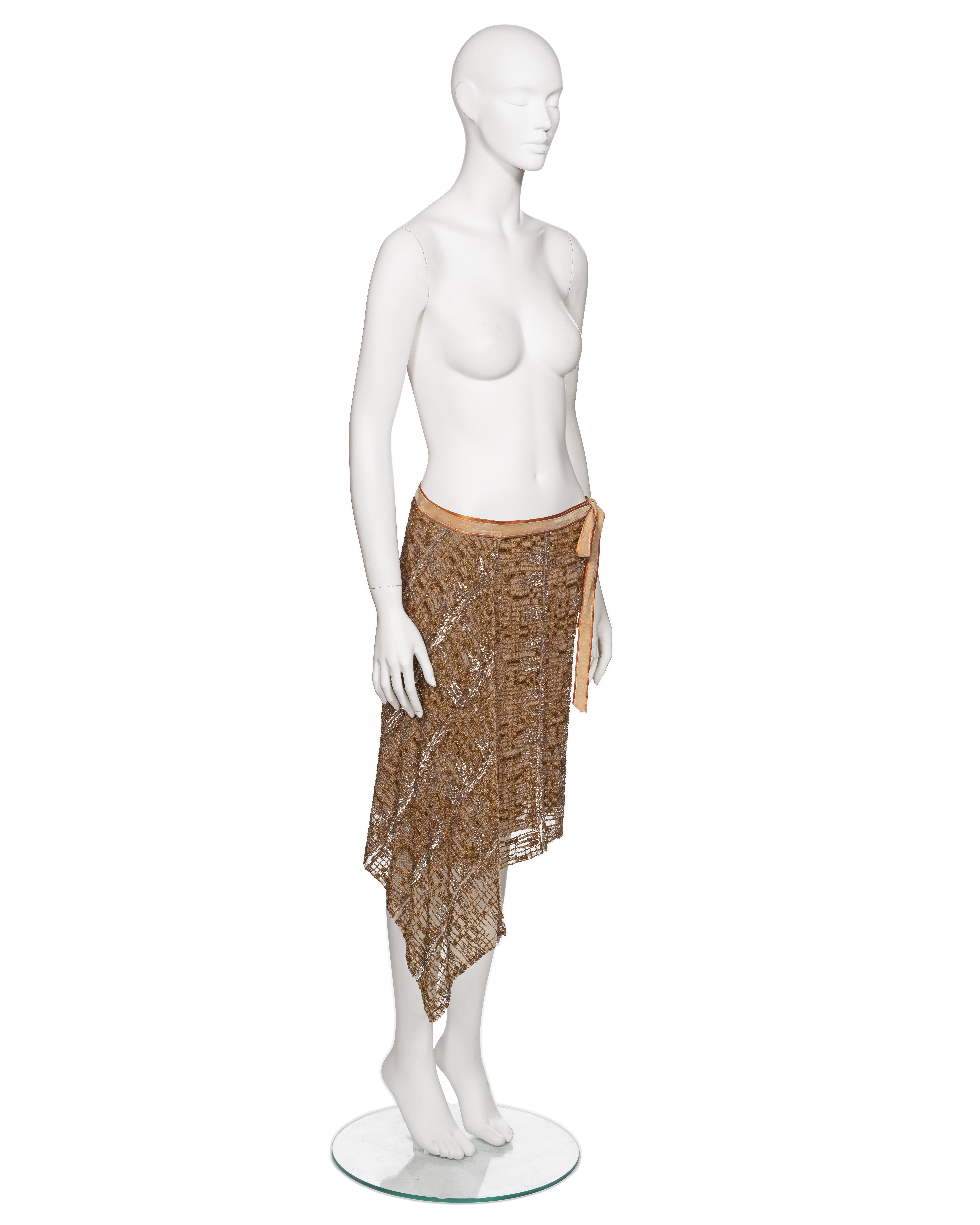 Blumarine by Anna Molinari Copper Beaded and Sequin Mesh Wrap Skirt, FW 2001 For Sale 1