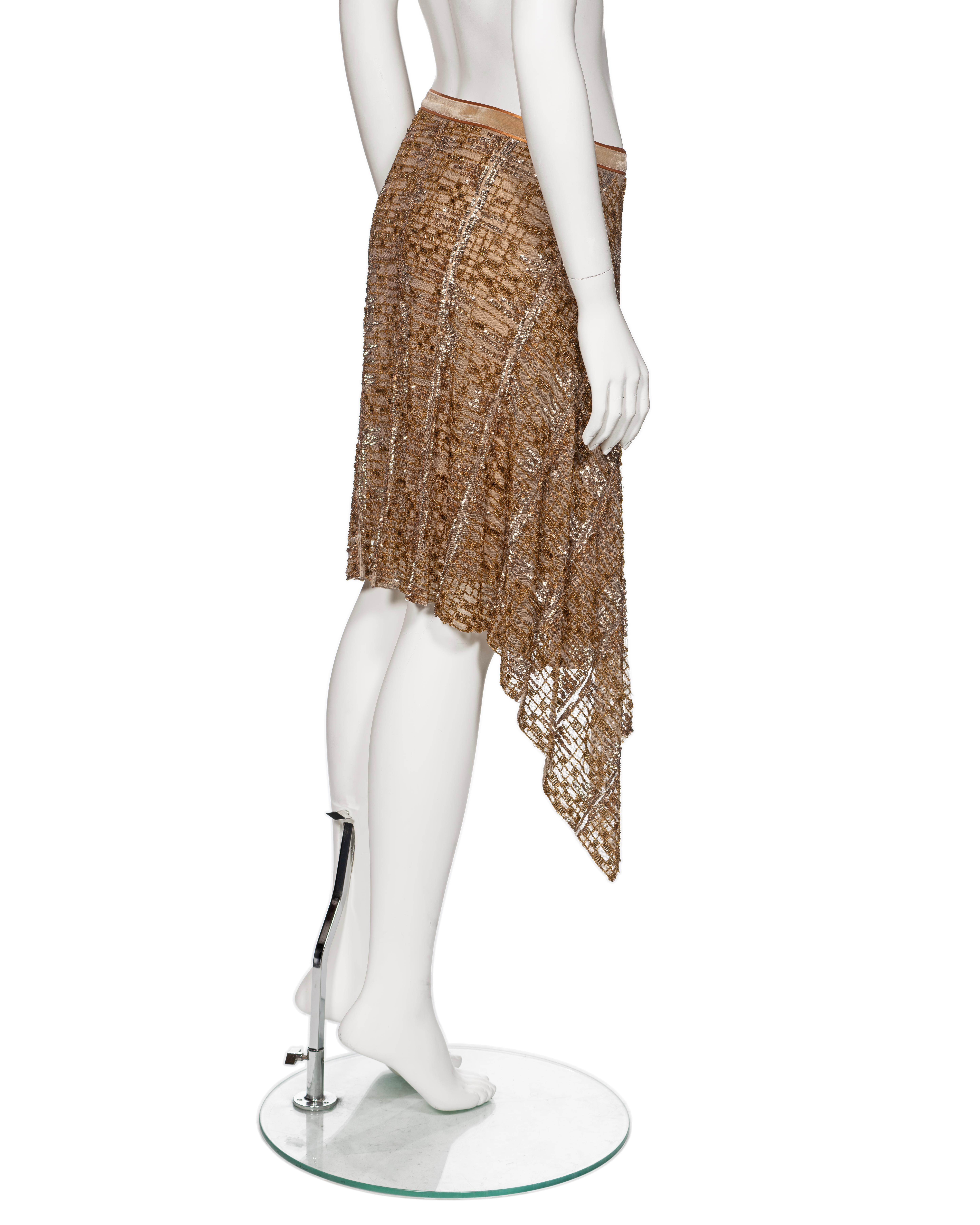 Blumarine by Anna Molinari Copper Beaded and Sequin Mesh Wrap Skirt, FW 2001 For Sale 3