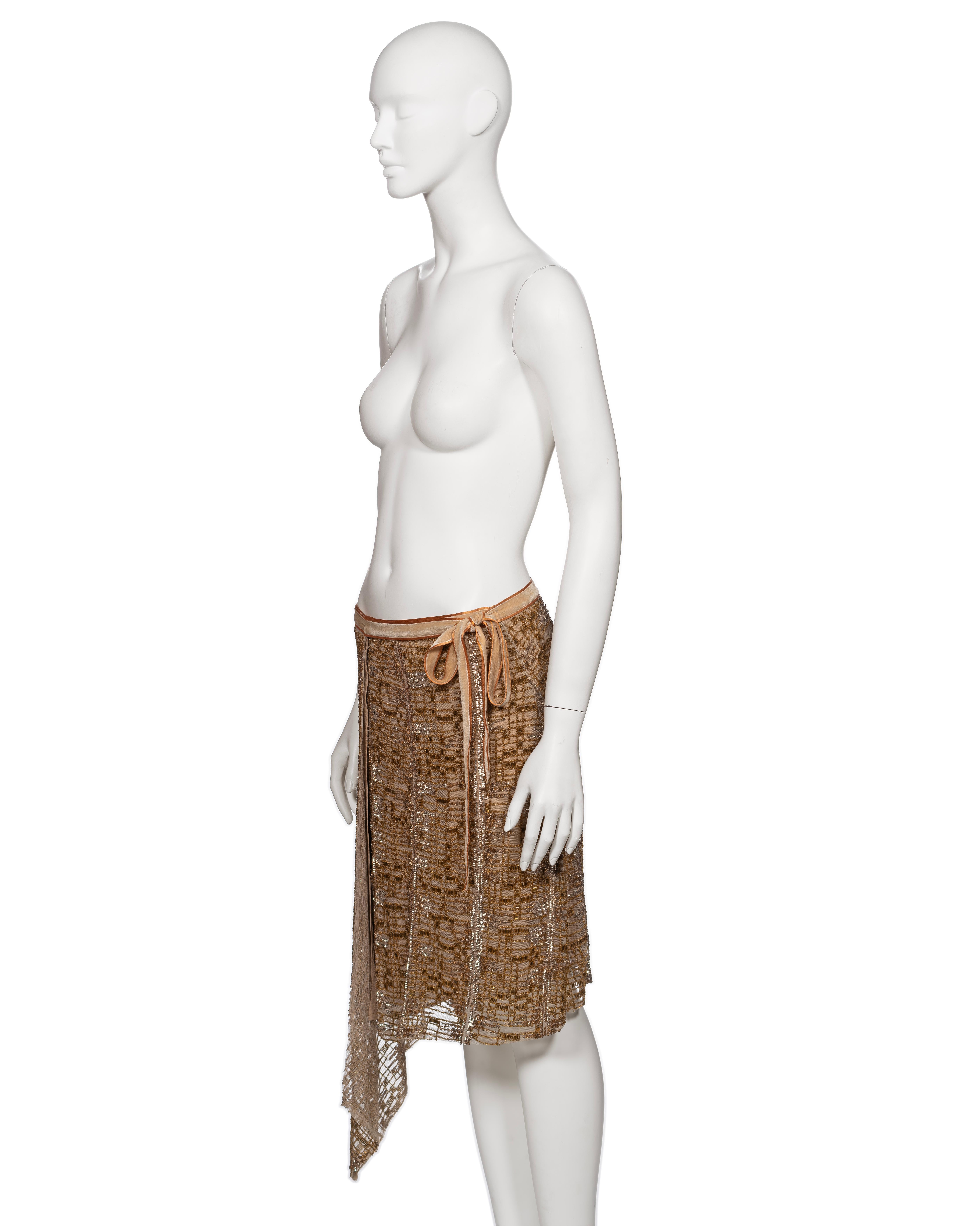 Blumarine by Anna Molinari Copper Beaded and Sequin Mesh Wrap Skirt, FW 2001 For Sale 5