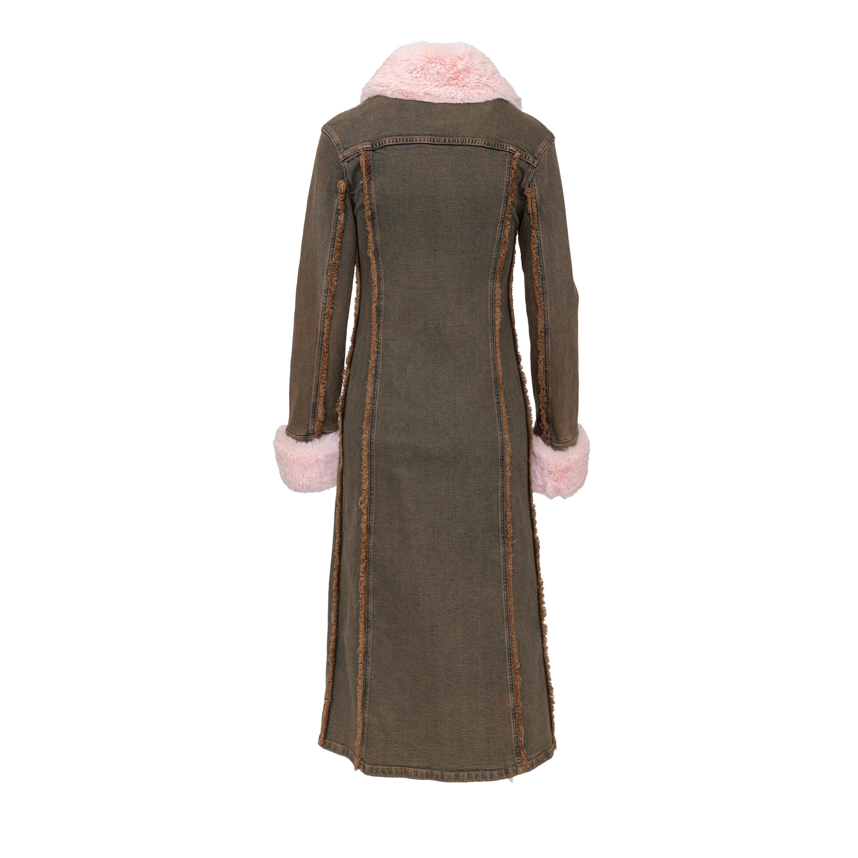 Blumarine Denim Overcoat with Faux Fur - '20s In Excellent Condition For Sale In Milano, IT