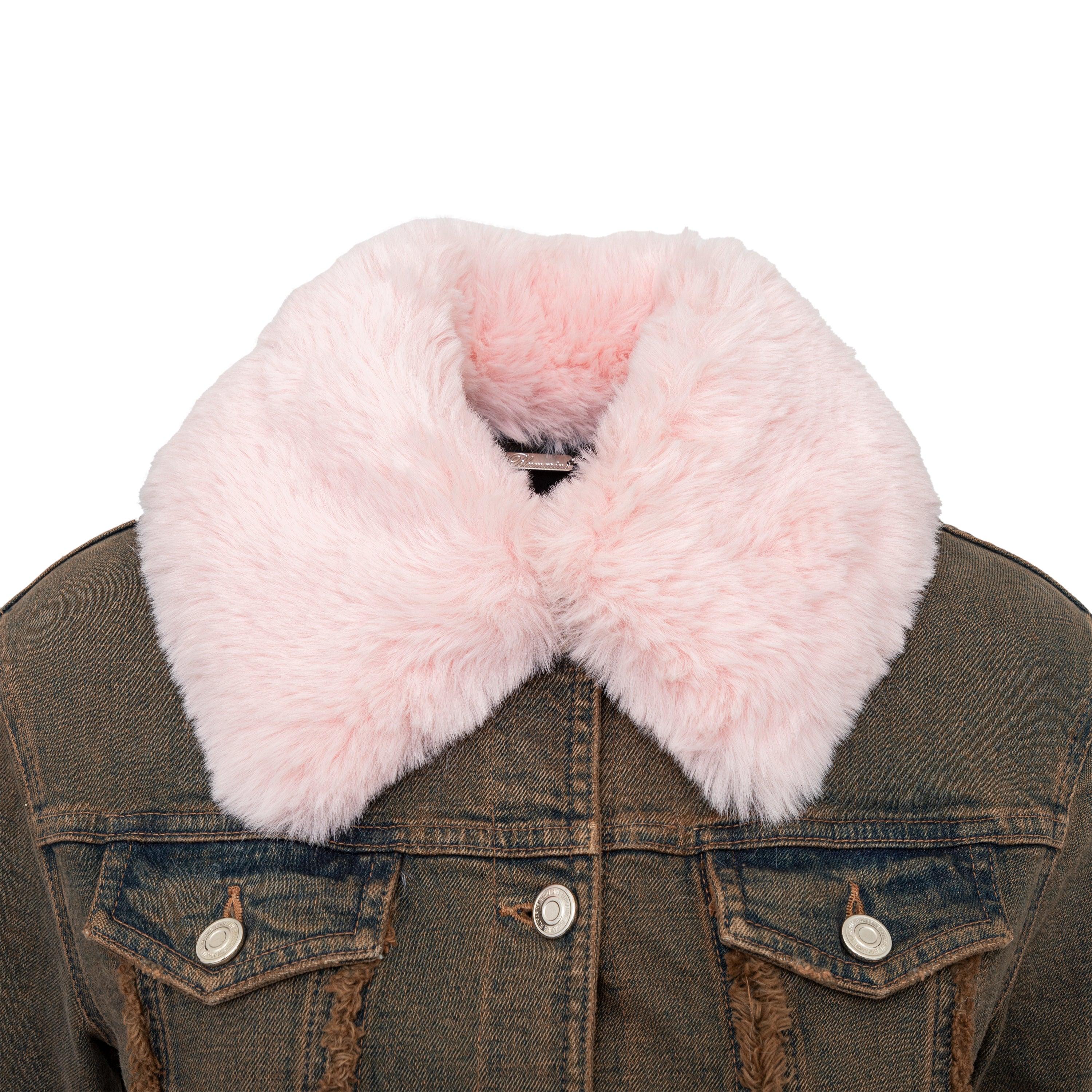 Women's Blumarine Denim Overcoat with Faux Fur - '20s For Sale
