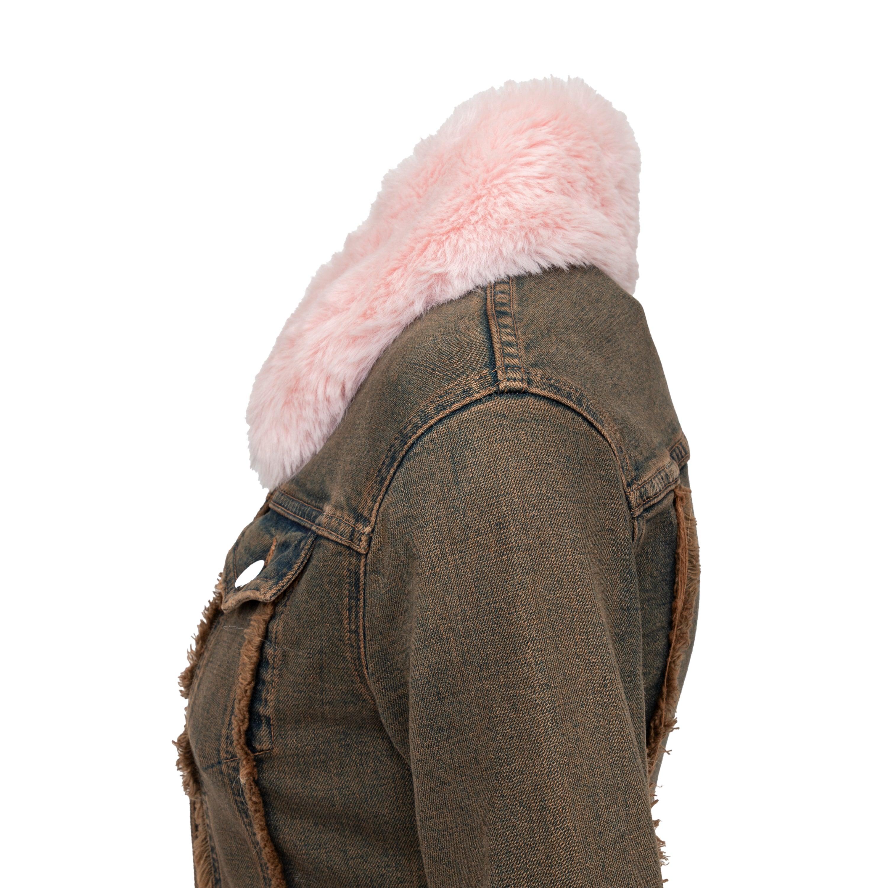 Blumarine Denim Overcoat with Faux Fur - '20s For Sale 1