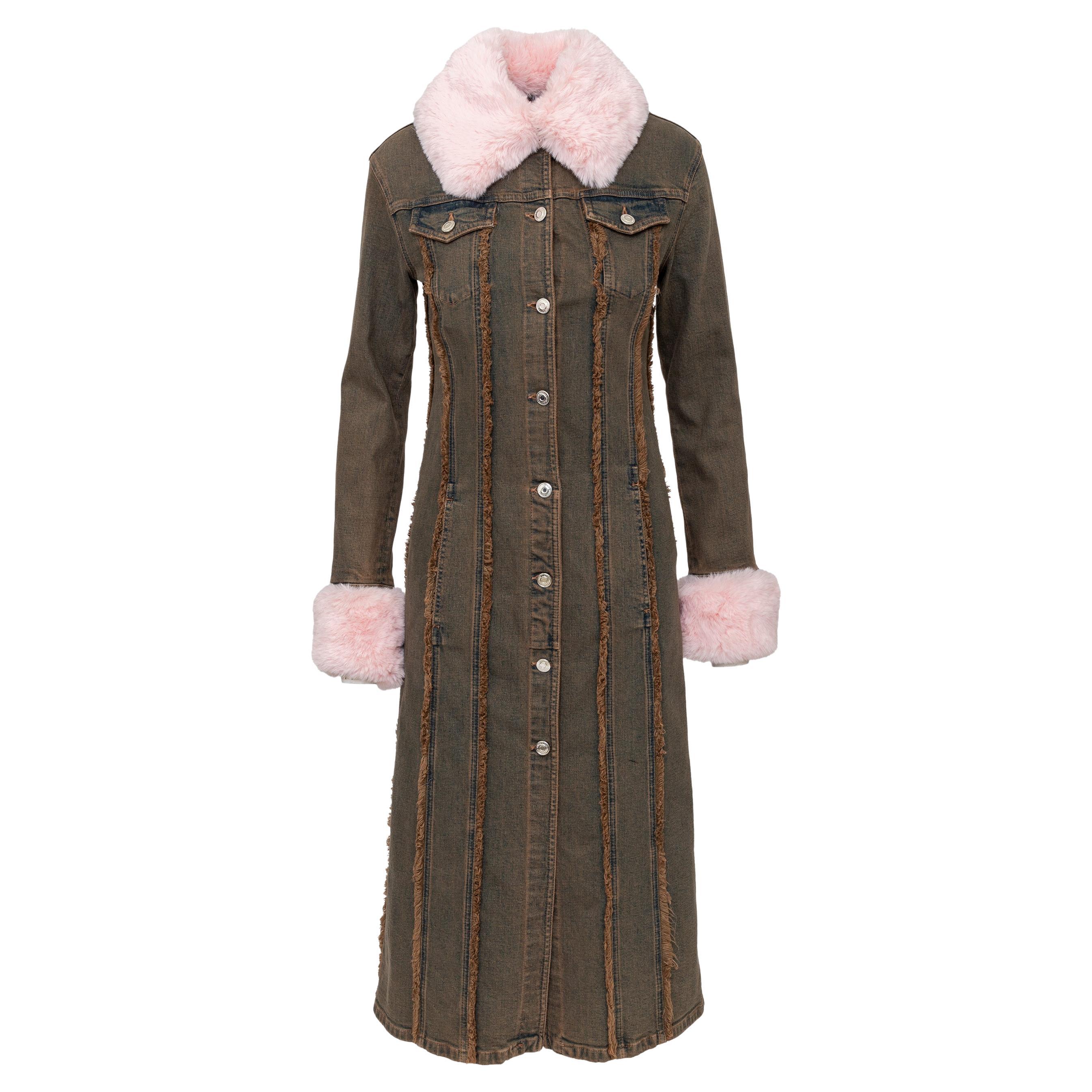 Blumarine Denim Overcoat with Faux Fur - '20s For Sale