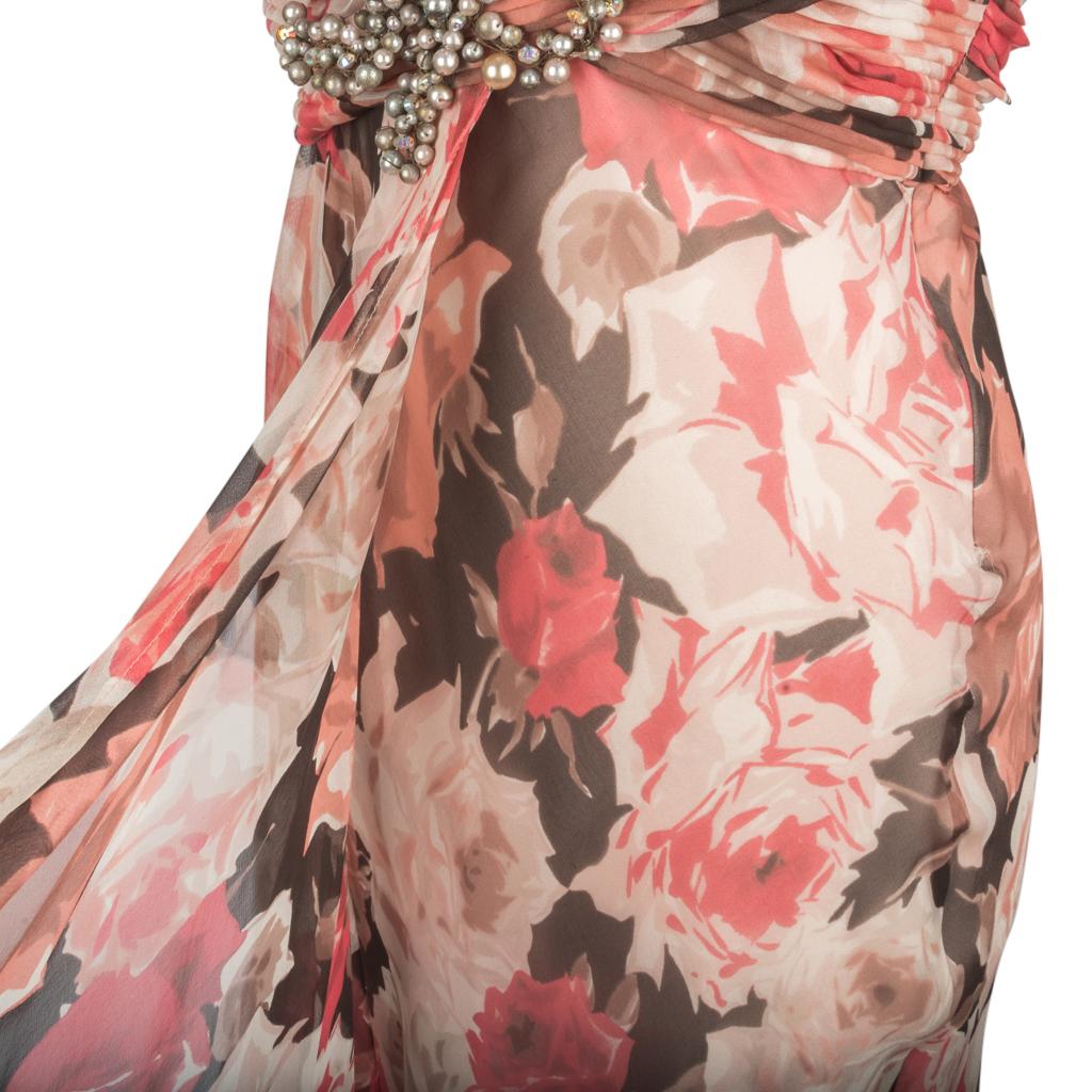 Blumarine Dress Rose Flower Print Striking Beaded Bow 42 / 8 New 2