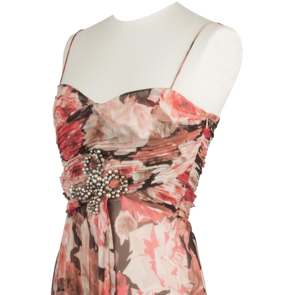 Women's Blumarine Dress Rose Flower Print Striking Beaded Bow 42 / 8 New