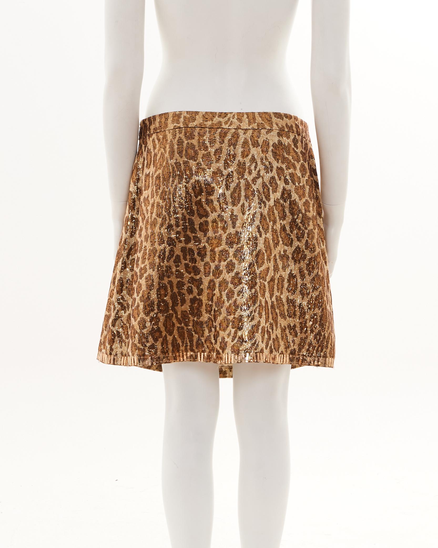 Beige Blumarine Early 2000s Animalier Mini Skirt with Lace Details and Applications in vendita
