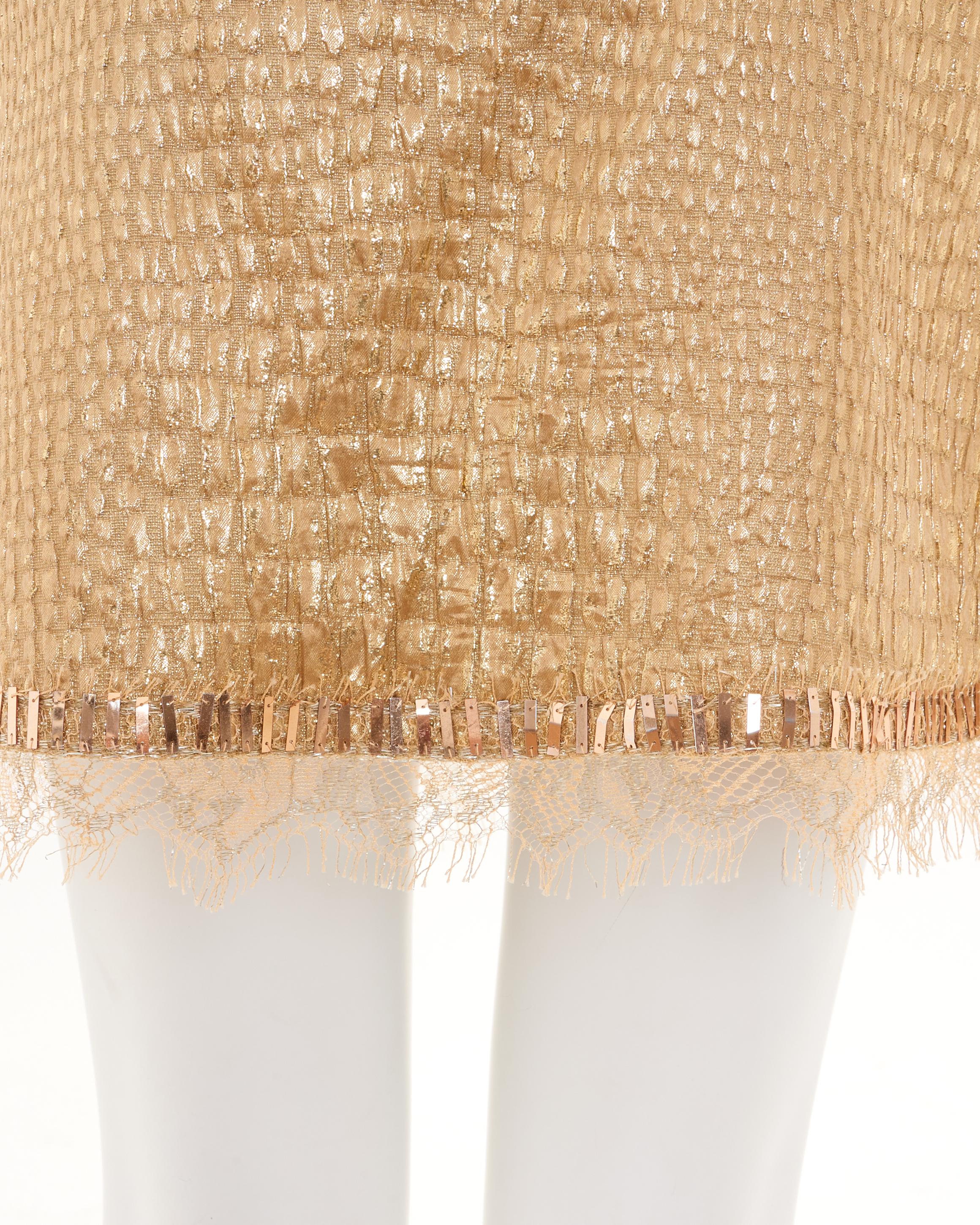 Blumarine Early 2000s Gold Croco Mini Skirt with Lace Details in vendita 1