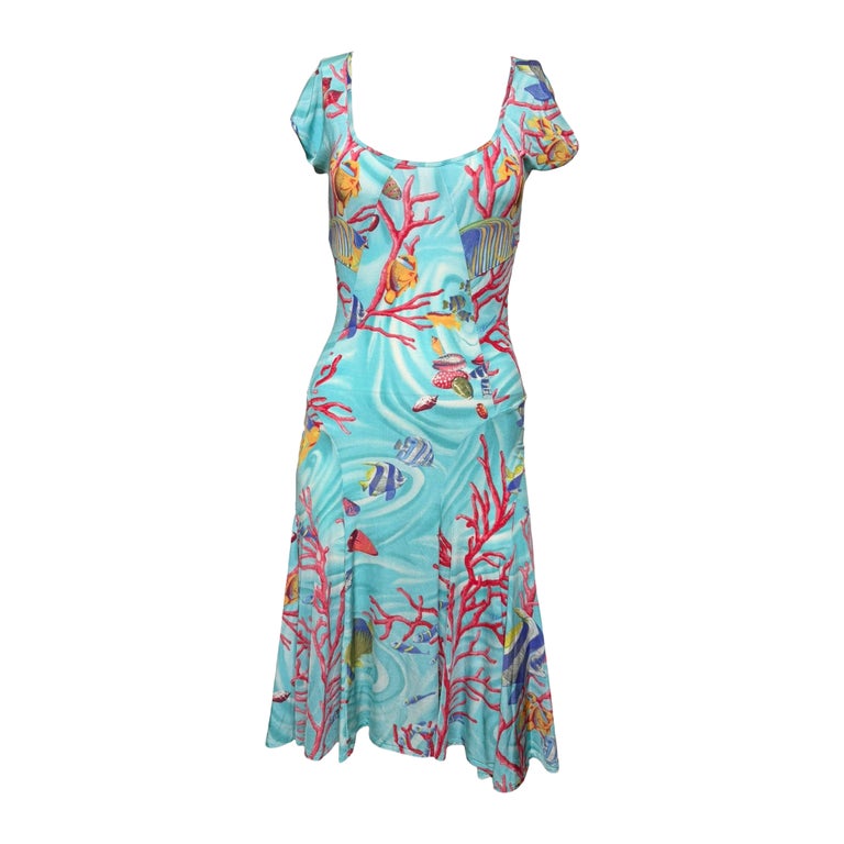 Blumarine Early 2000s Underwater Coral Print Jersey Dress For Sale at  1stDibs