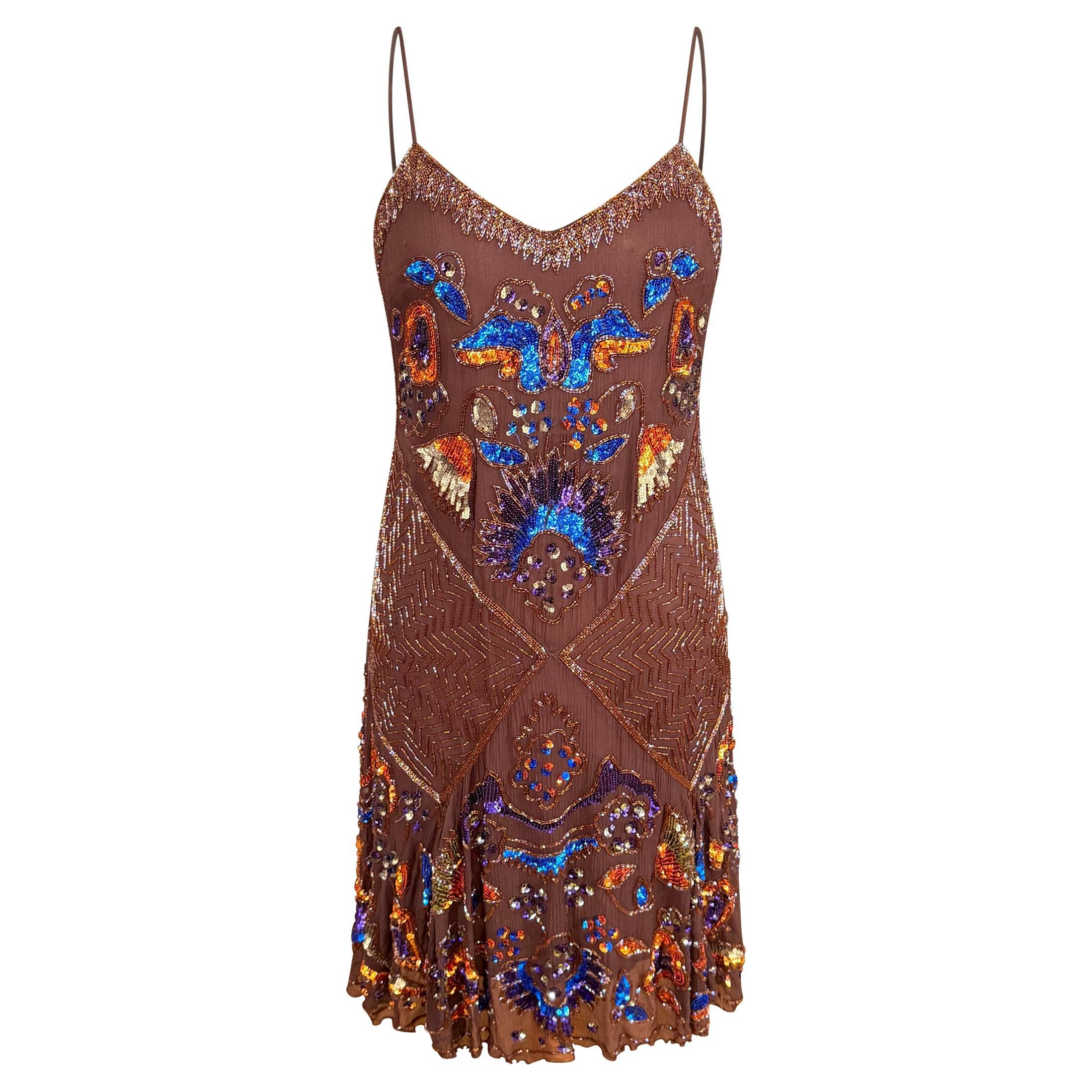 Blumarine Embellished Beaded Silk Slip Dress