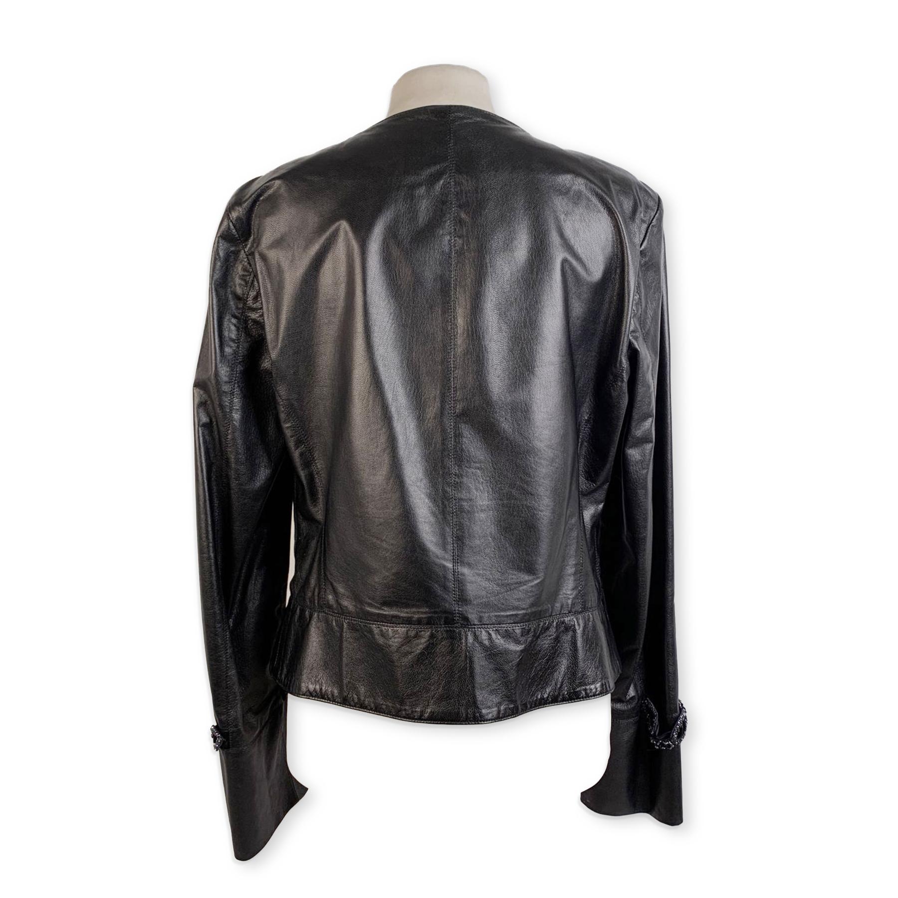 Blumarine Embellished Black Leather Jacket Size 46 In Excellent Condition In Rome, Rome