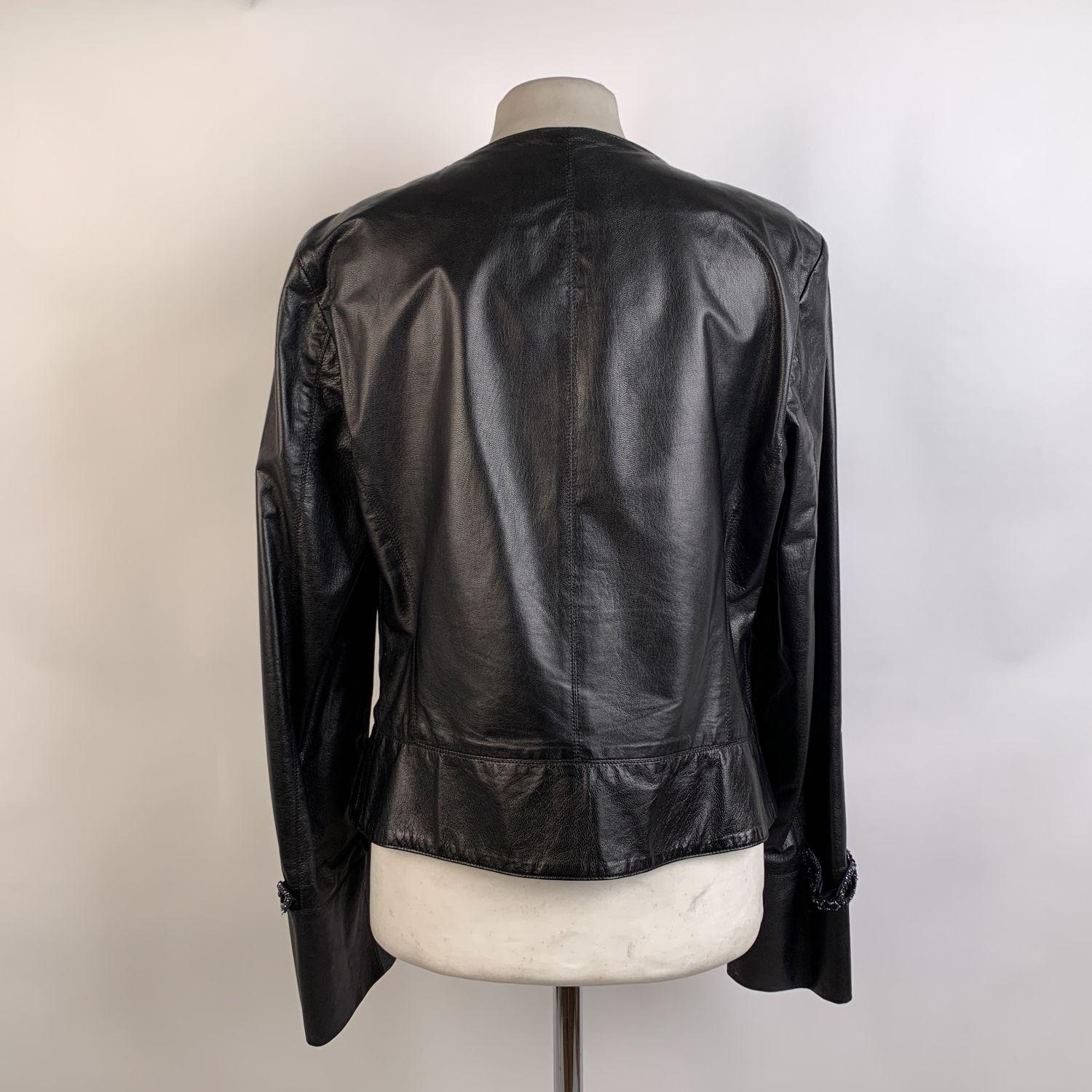 Women's Blumarine Embellished Black Leather Jacket Size 46