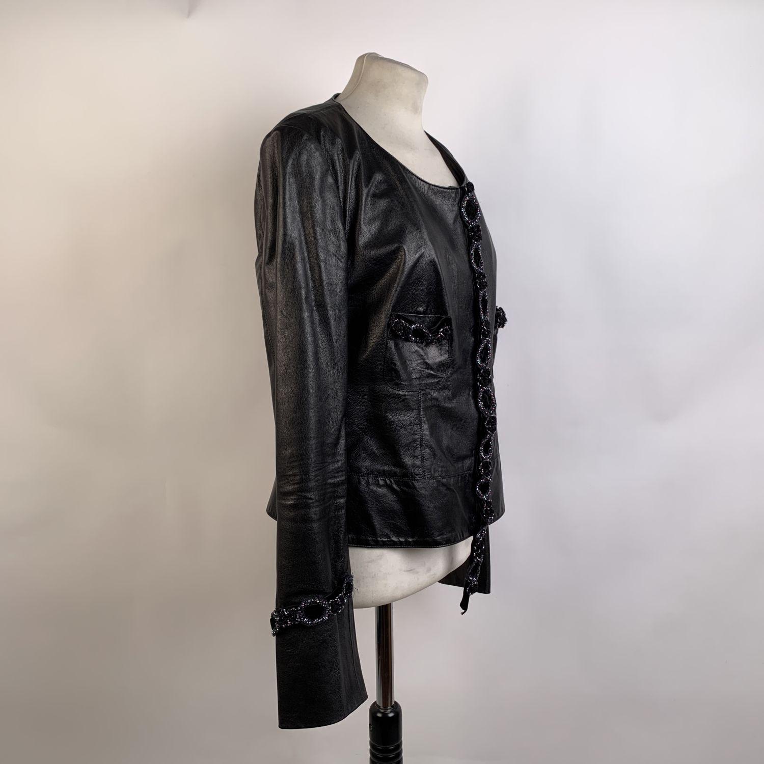 Blumarine Embellished Black Leather Jacket Size 46 1