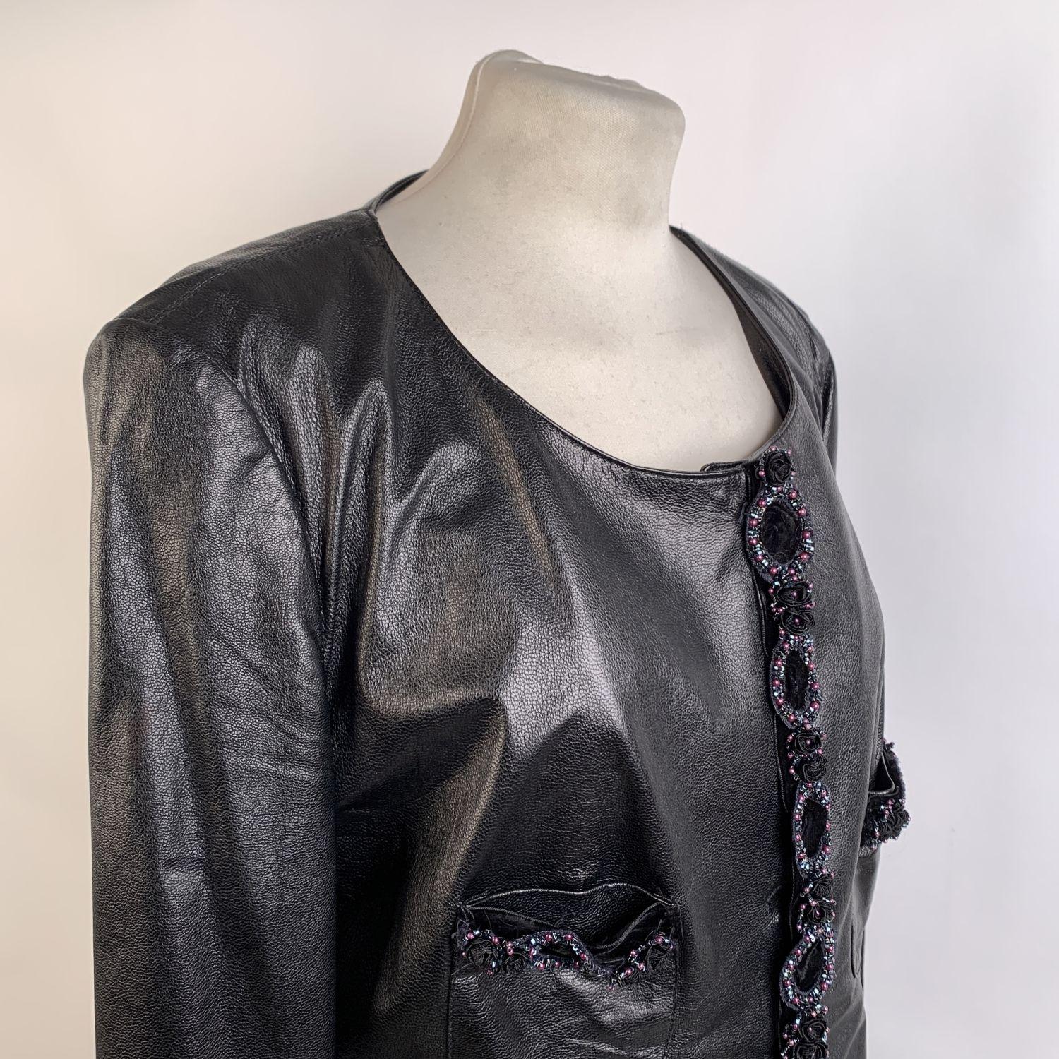 Blumarine Embellished Black Leather Jacket Size 46 2