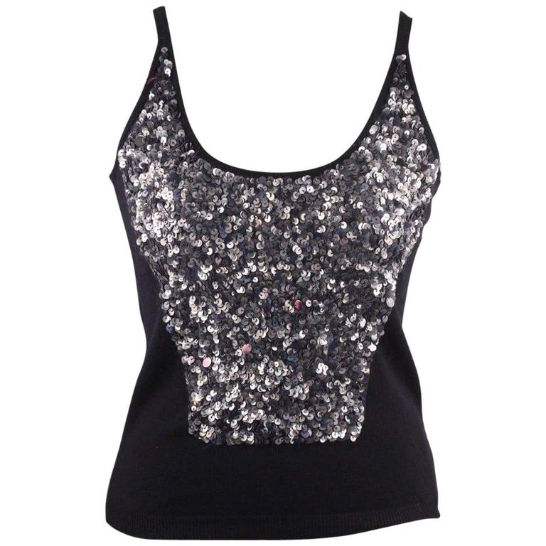 Blumarine Embellished Tank Top with Sequins Size 42 For Sale at 1stDibs