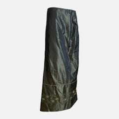 Blumarine F/W 1999 Dark Green Iridescent Taffeta Sequin-Embroidered Maxi Skirt