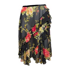 Blumarine F/W 1999 Jupe portefeuille en soie à imprimé floral
