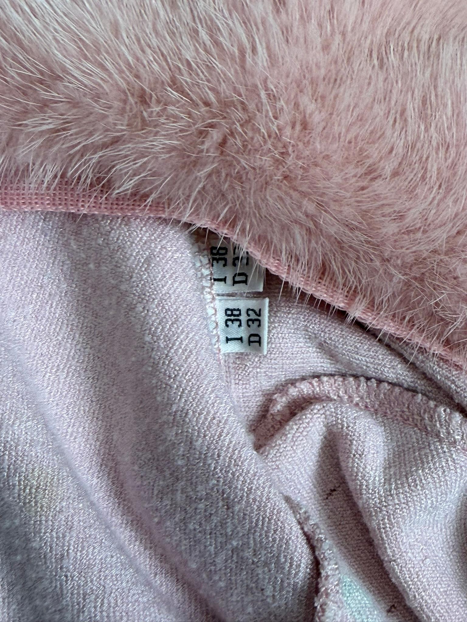 Blumarine F/W 1999 Conjunto de chaqueta de punto de piel rosa y falda de gasa floral 5