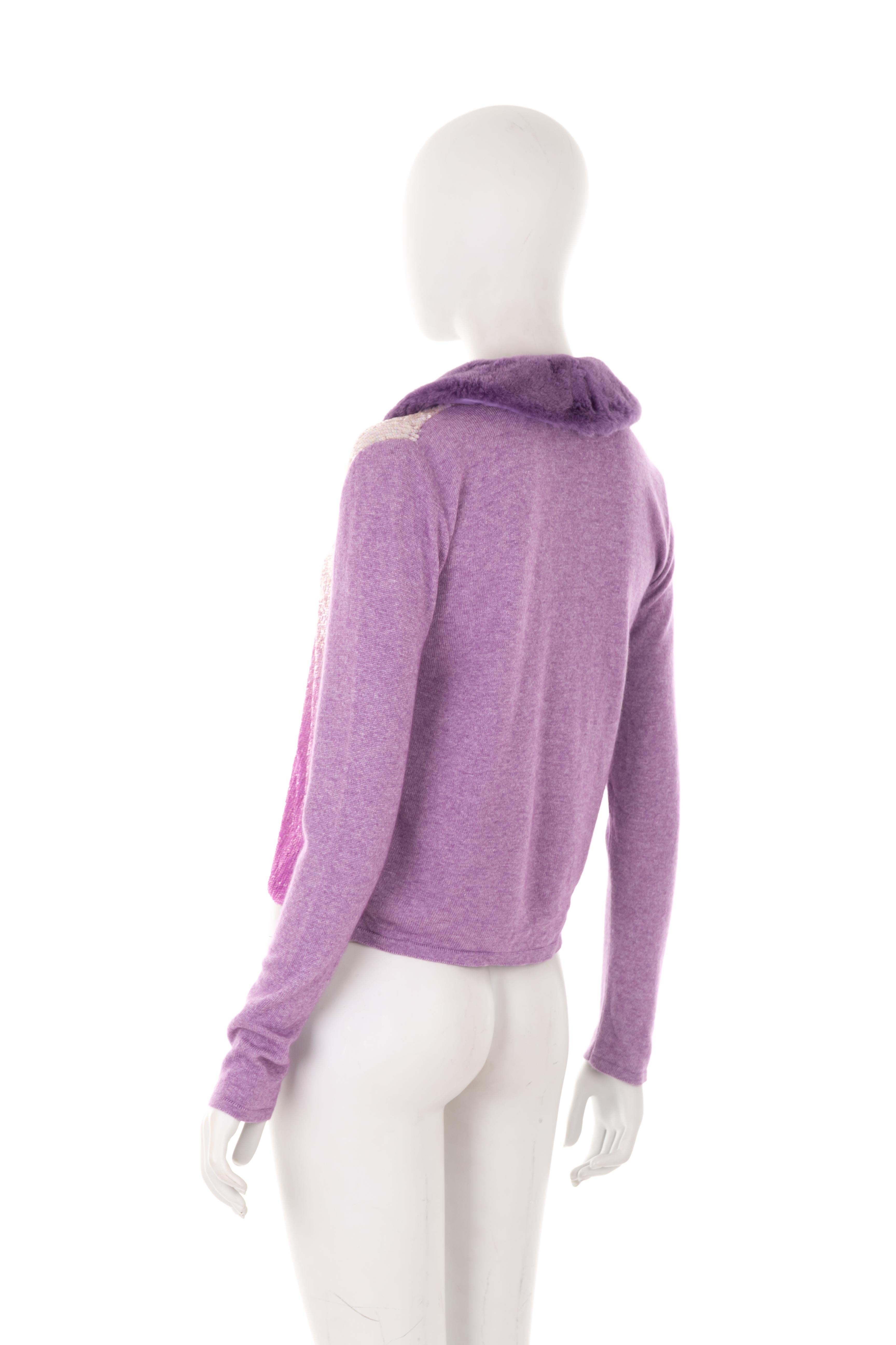 Blumarine F/W 2000 cardigan en laine violette avec paillettes dégradées Pour femmes en vente