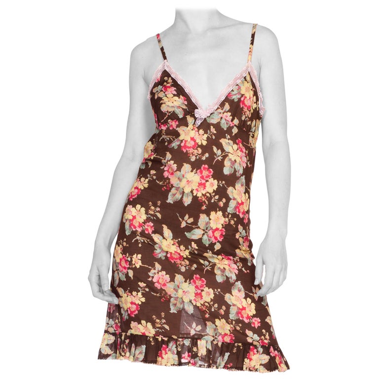 1990'S BLUEMARINE Floral Printed Cotton and Lace Slip Dress at 1stDibs