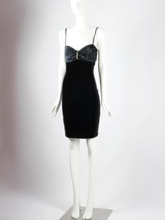 Blumarine Folies Satin and Velvet Cocktail Dress Ruched Top Glitter Detail 1990s