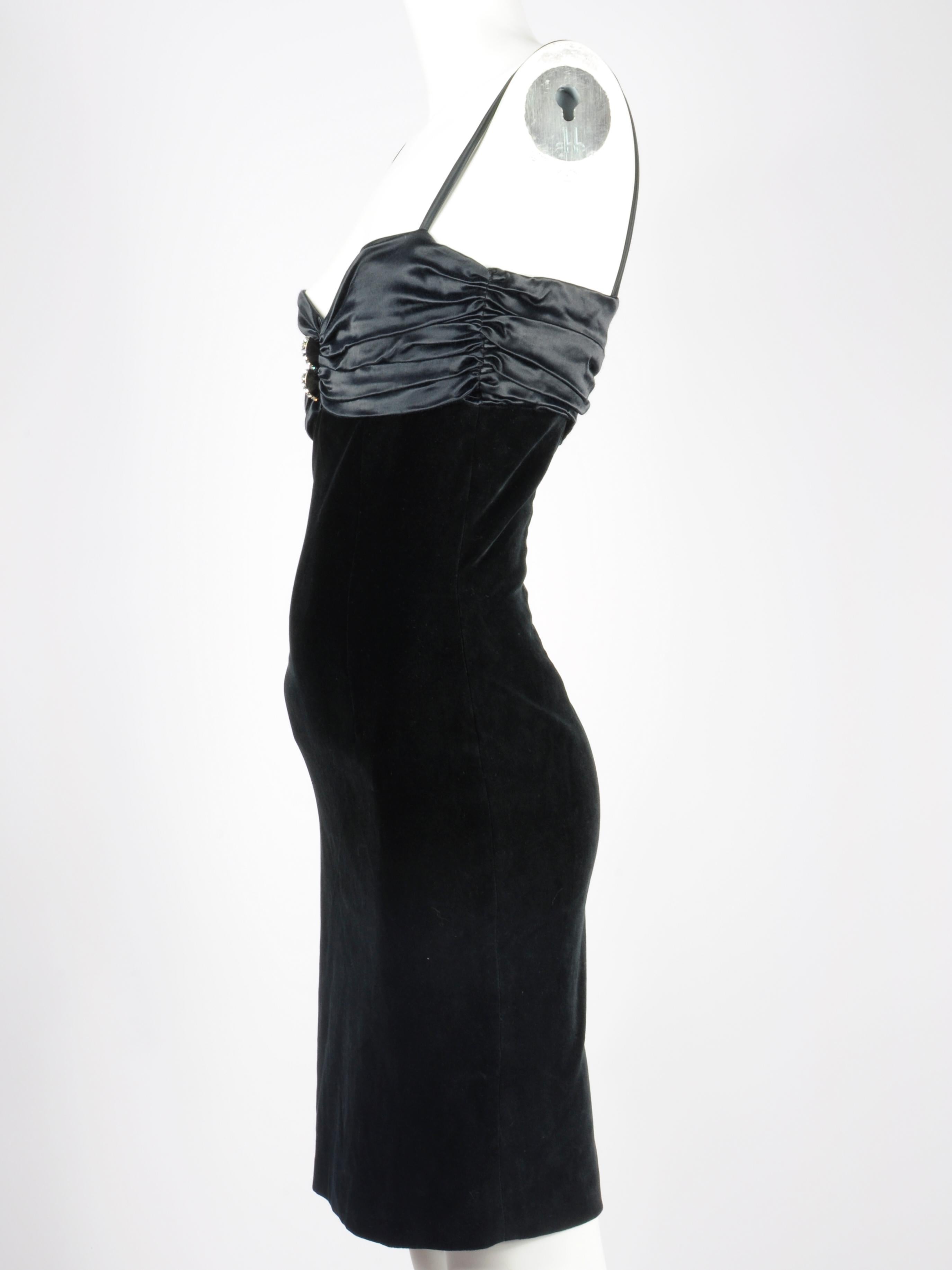 Blumarine Folies Satin and Velvet Cocktail Dress Ruched Top Glitter Detail 1990s For Sale 1