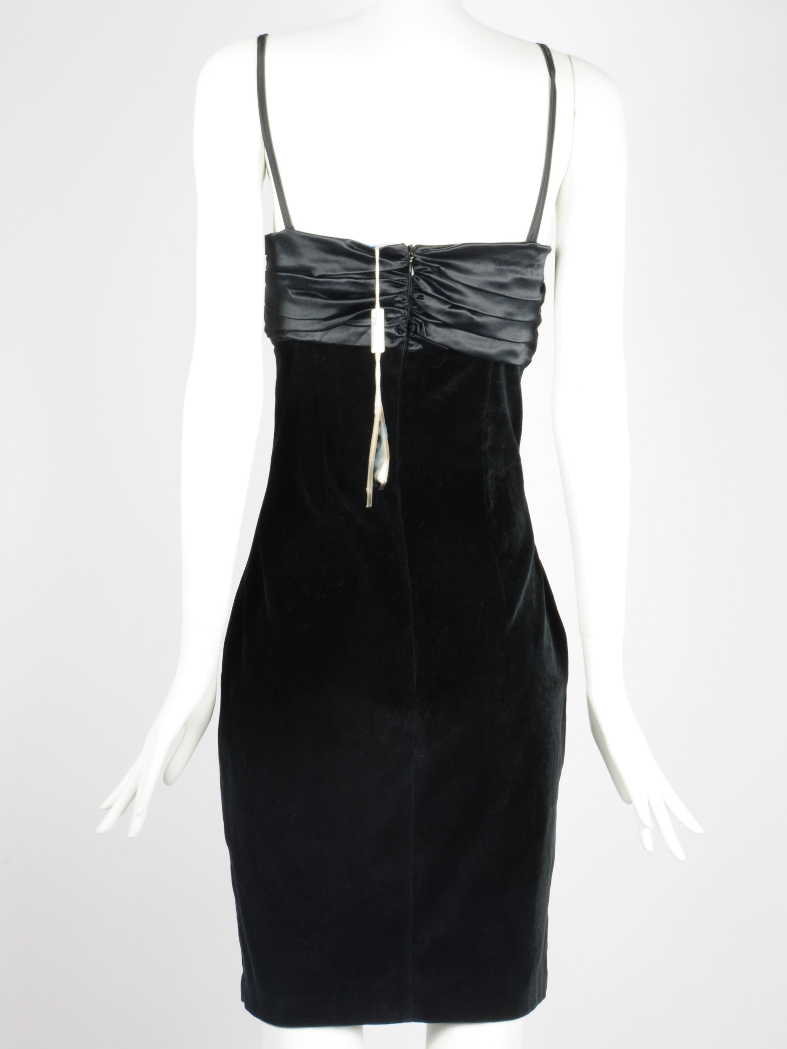 Blumarine Folies Satin and Velvet Cocktail Dress Ruched Top Glitter Detail 1990s For Sale 3