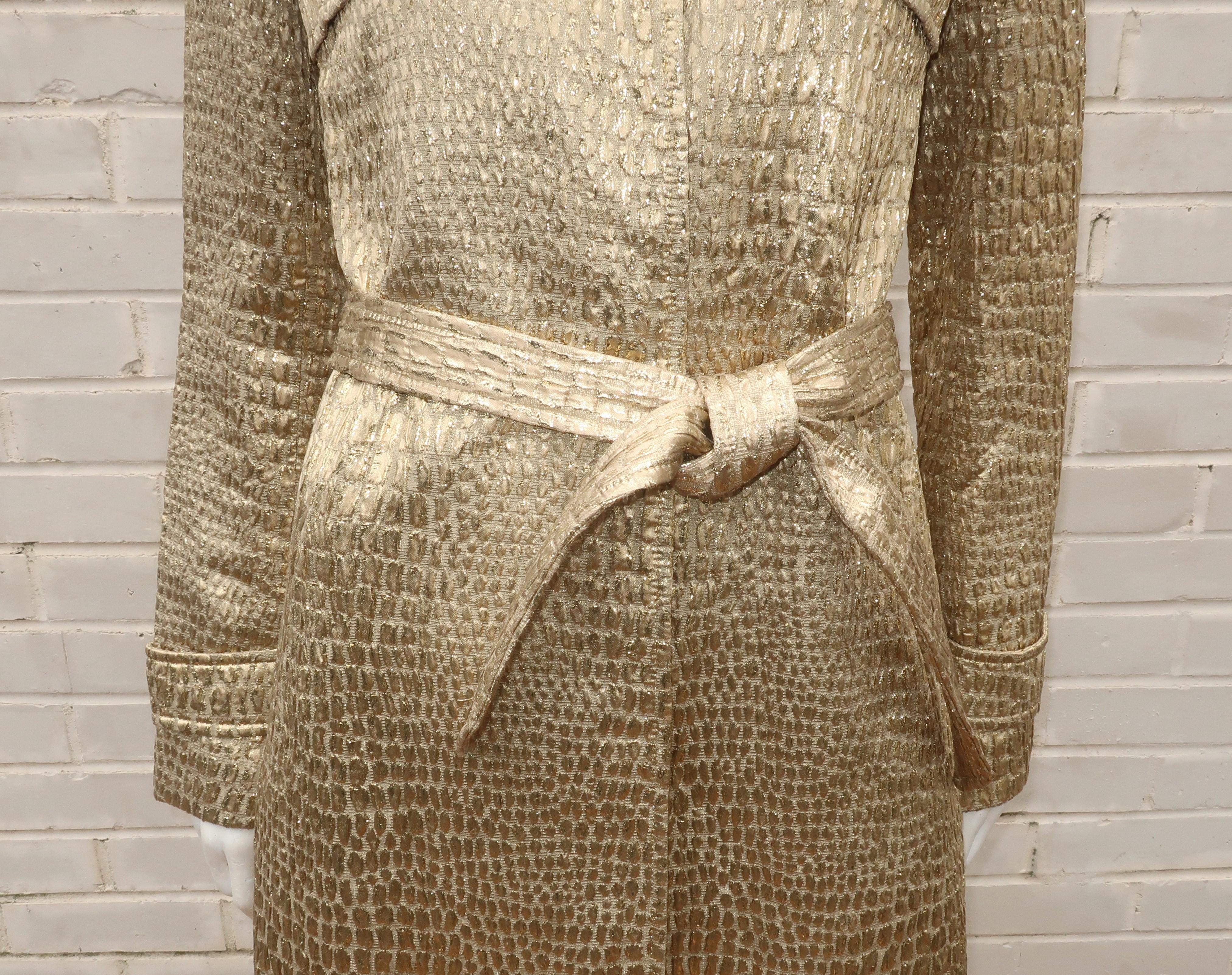 Women's Blumarine Gold Lamé Trench Coat With Faux Leopard Collar