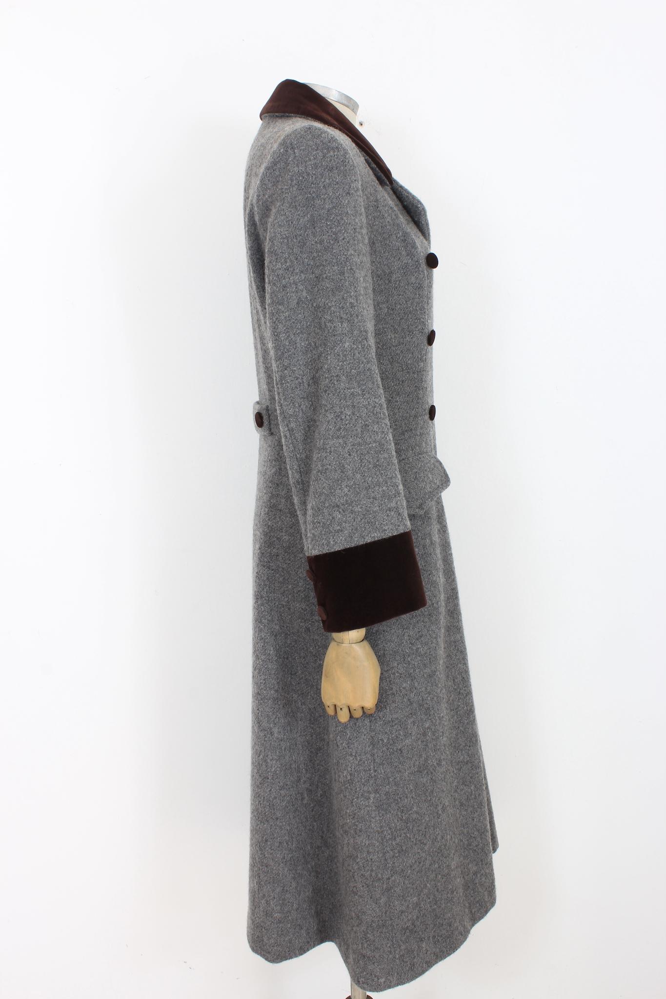 Women's Blumarine Gray Wool Long Classic Double Breasted Frock Coat 2000s