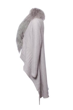 Blumarine, Gray woolen cardigan with fur collar.