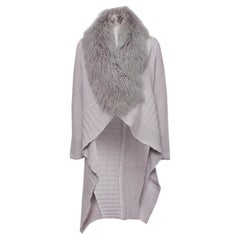 Blumarine, Gray woolen cardigan with fur collar.