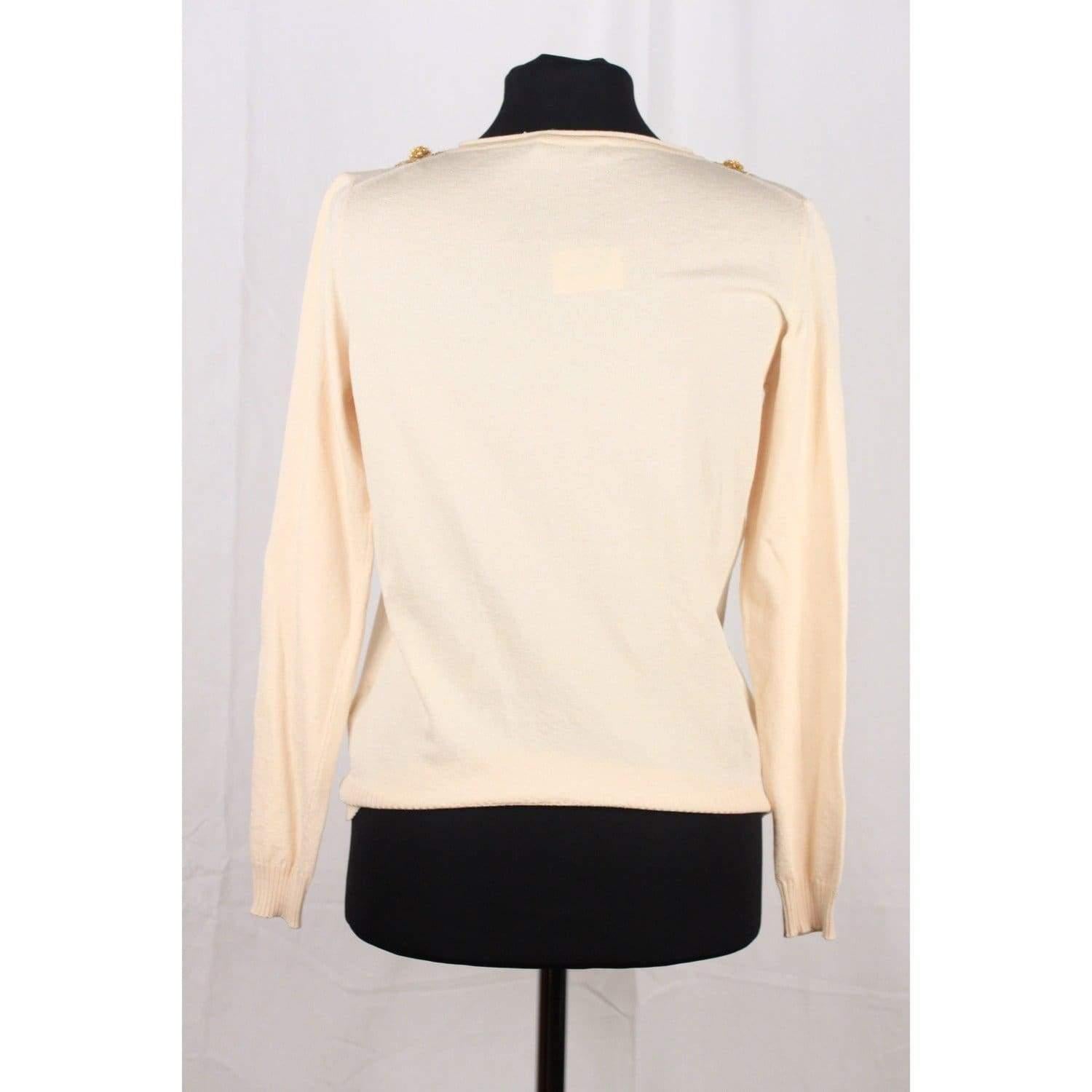 BLUMARINE Ivory Silk Knit EMBROIDERED CARDIGAN Size S In Excellent Condition In Rome, Rome